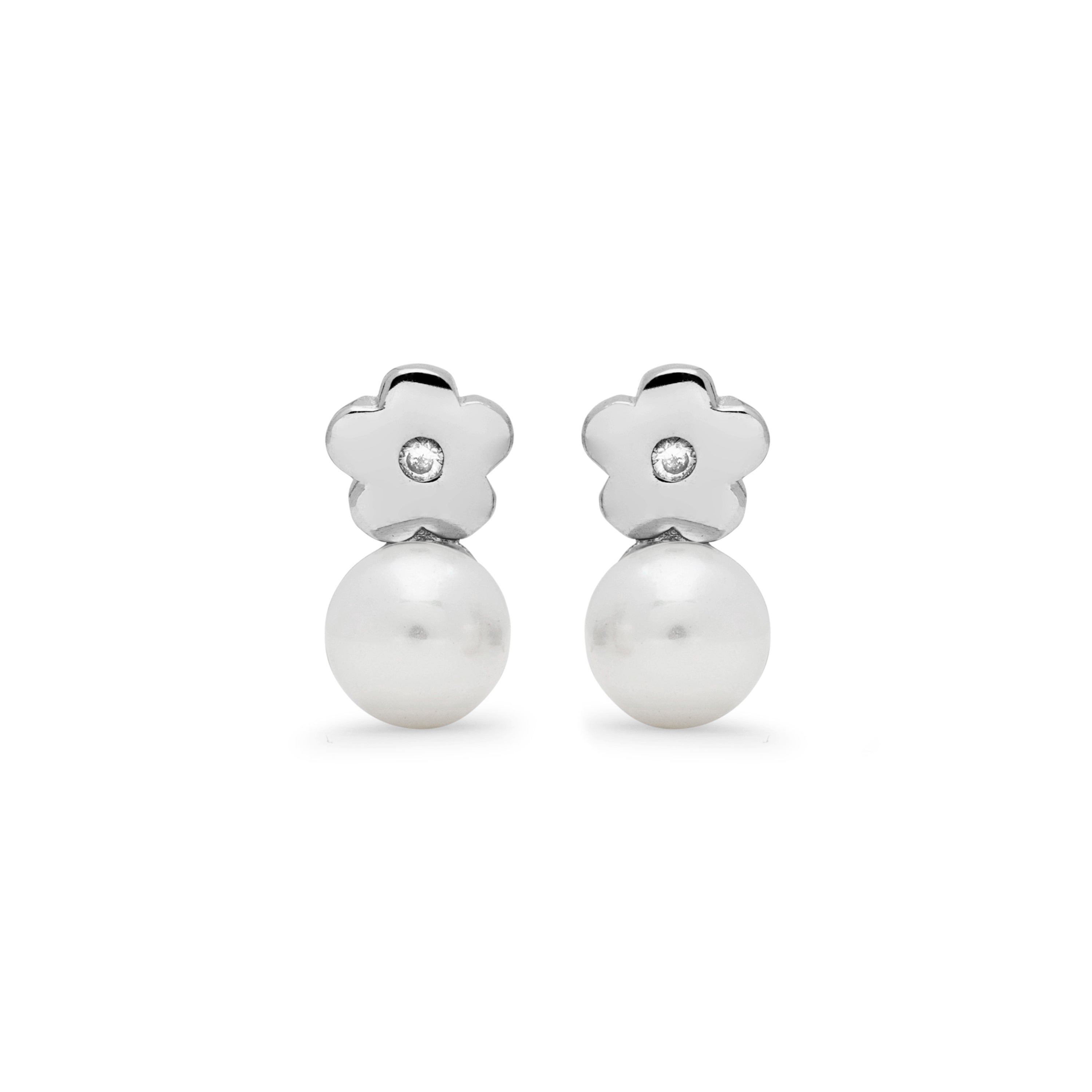 925 Sterling Silver Earrings with White Pearl finished in rhodium - Zuga