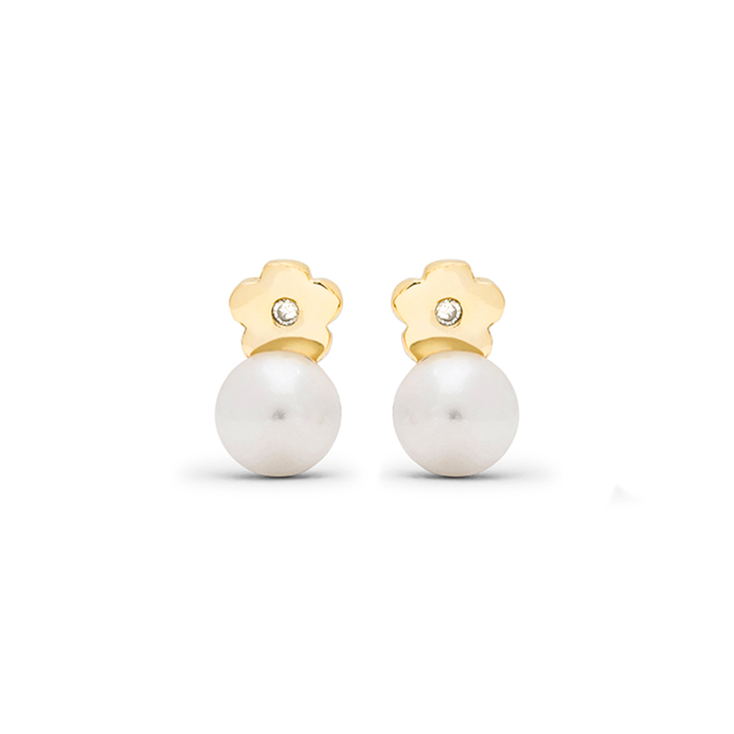 925 Sterling Silver Earrings with White Pearl finished in 18K Yellow Gold - Zuga