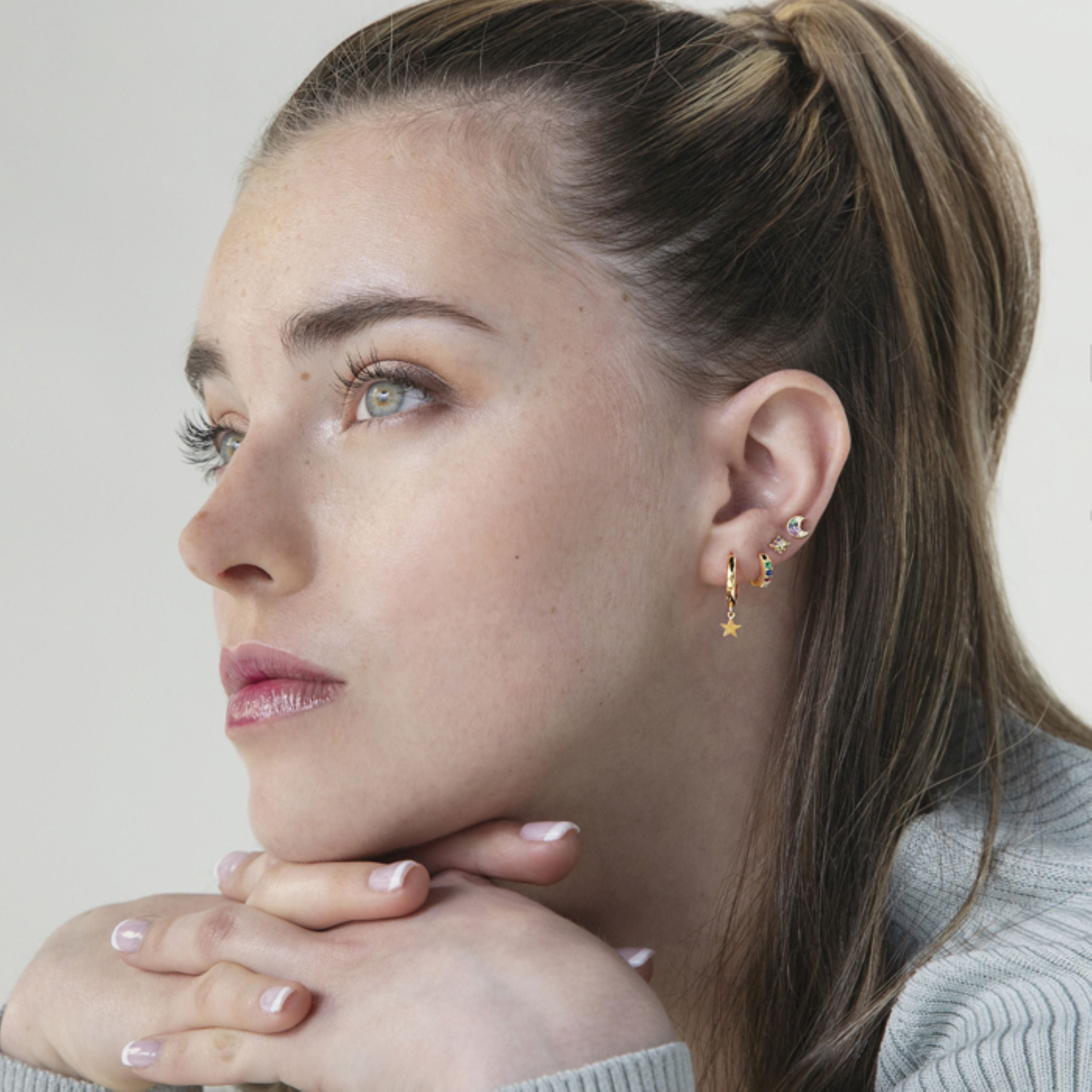 925 Sterling Zilveren Oorbellen afgewerkt in 18K Geelgoud - Ster