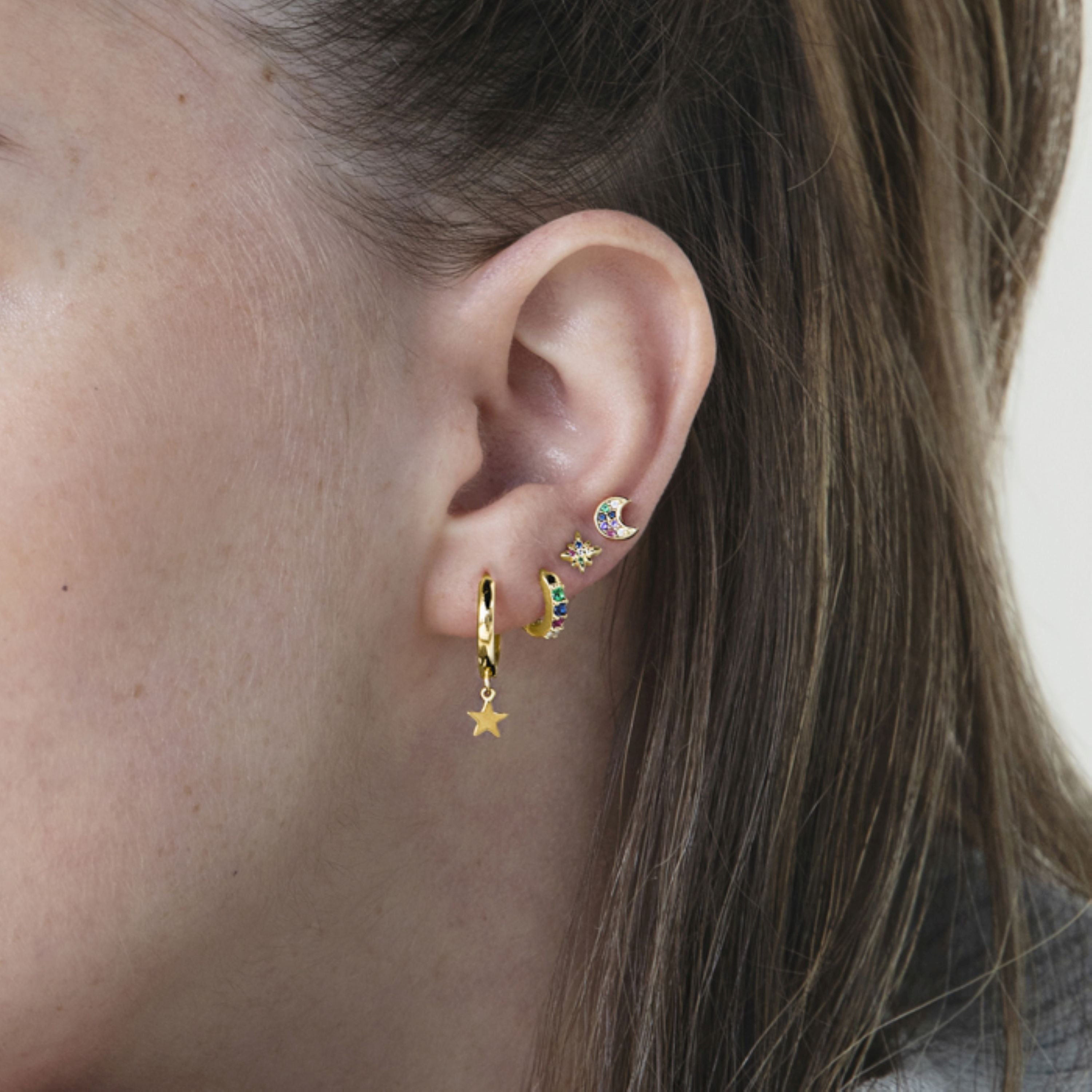 925 Sterling Zilveren Oorbellen afgewerkt in 18K Geelgoud - Ster