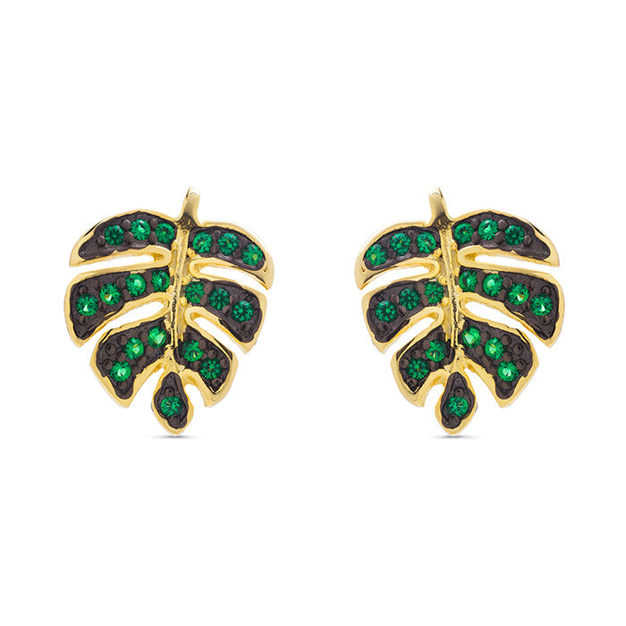 925 Sterling Silver Earrings with Emerald Zirconia finished in 18K yellow gold - Winethor
