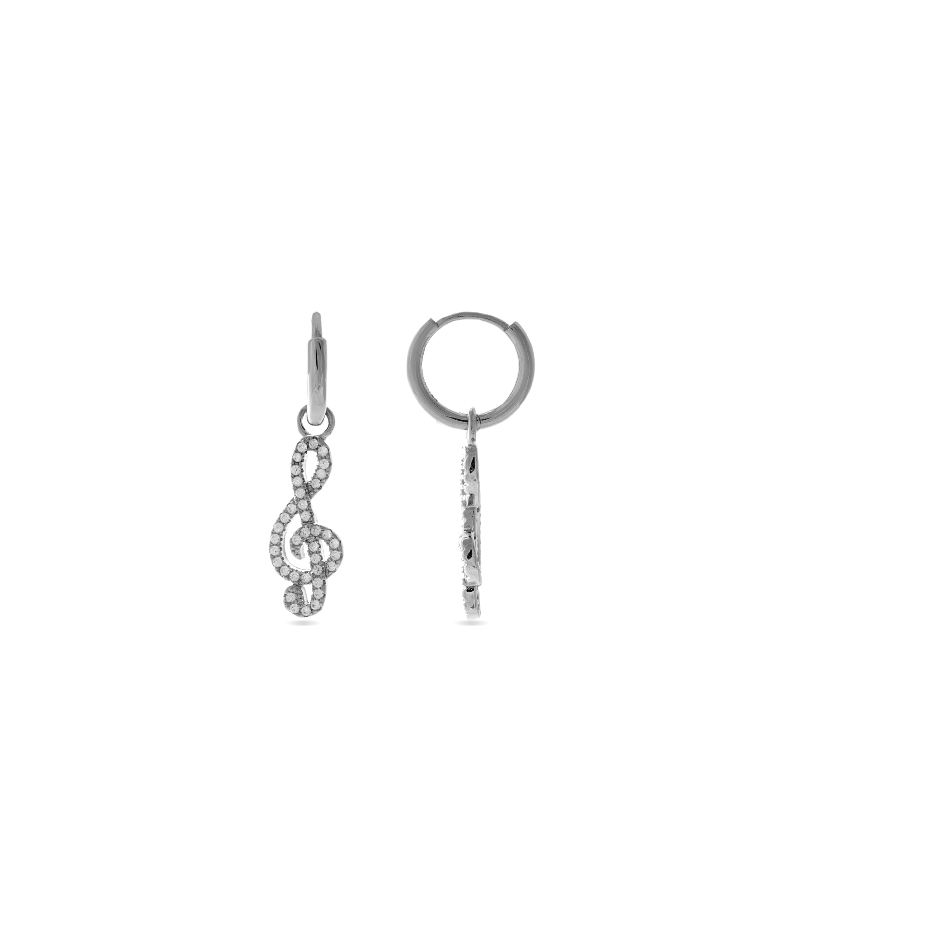 Orecchini in Argento Sterling 925 con Zirconia Brillante finiti in rodio - Chiave di Sol