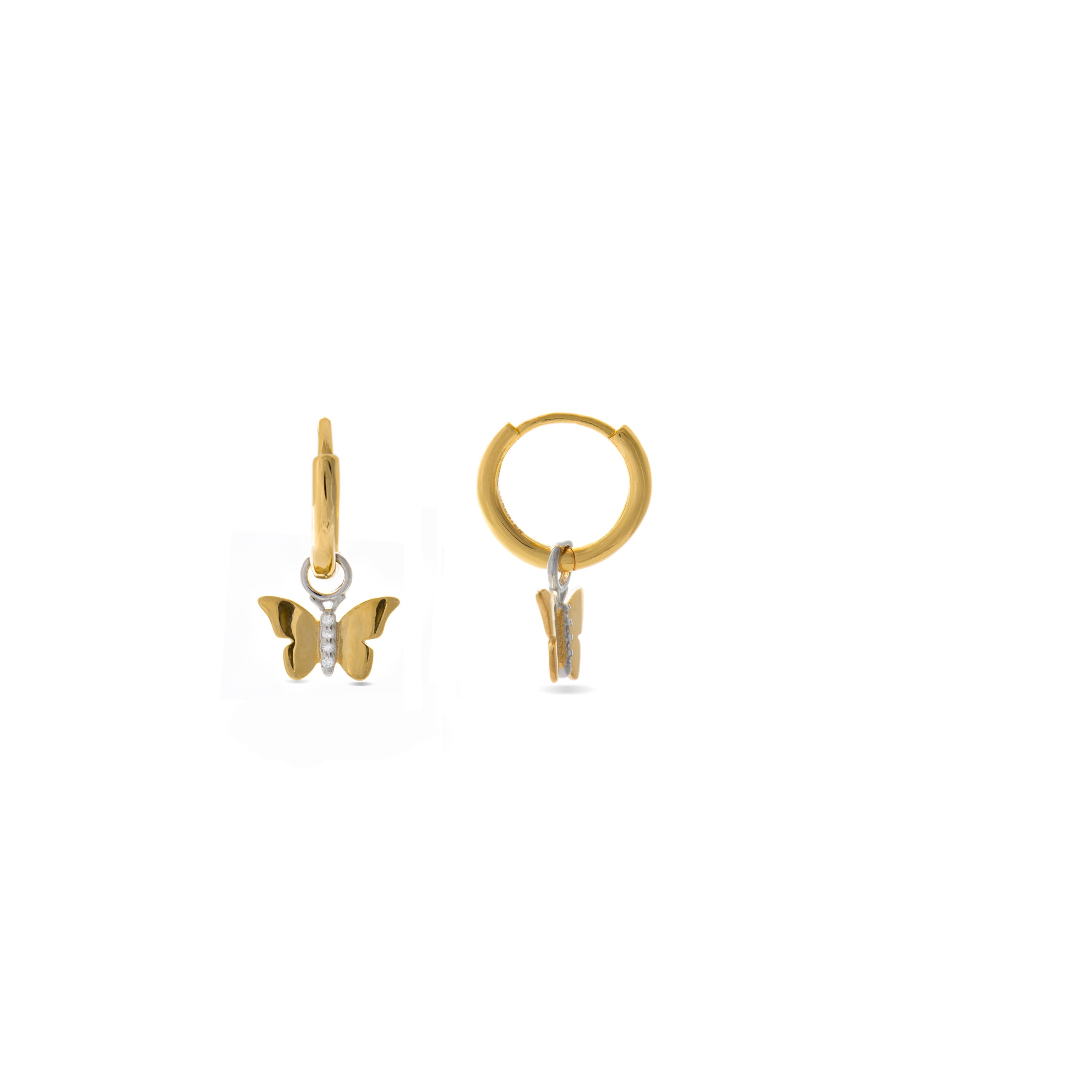 Boucles d'oreilles en argent sterling 925 avec zircon brillant, finies en or jaune 18K - Papillon