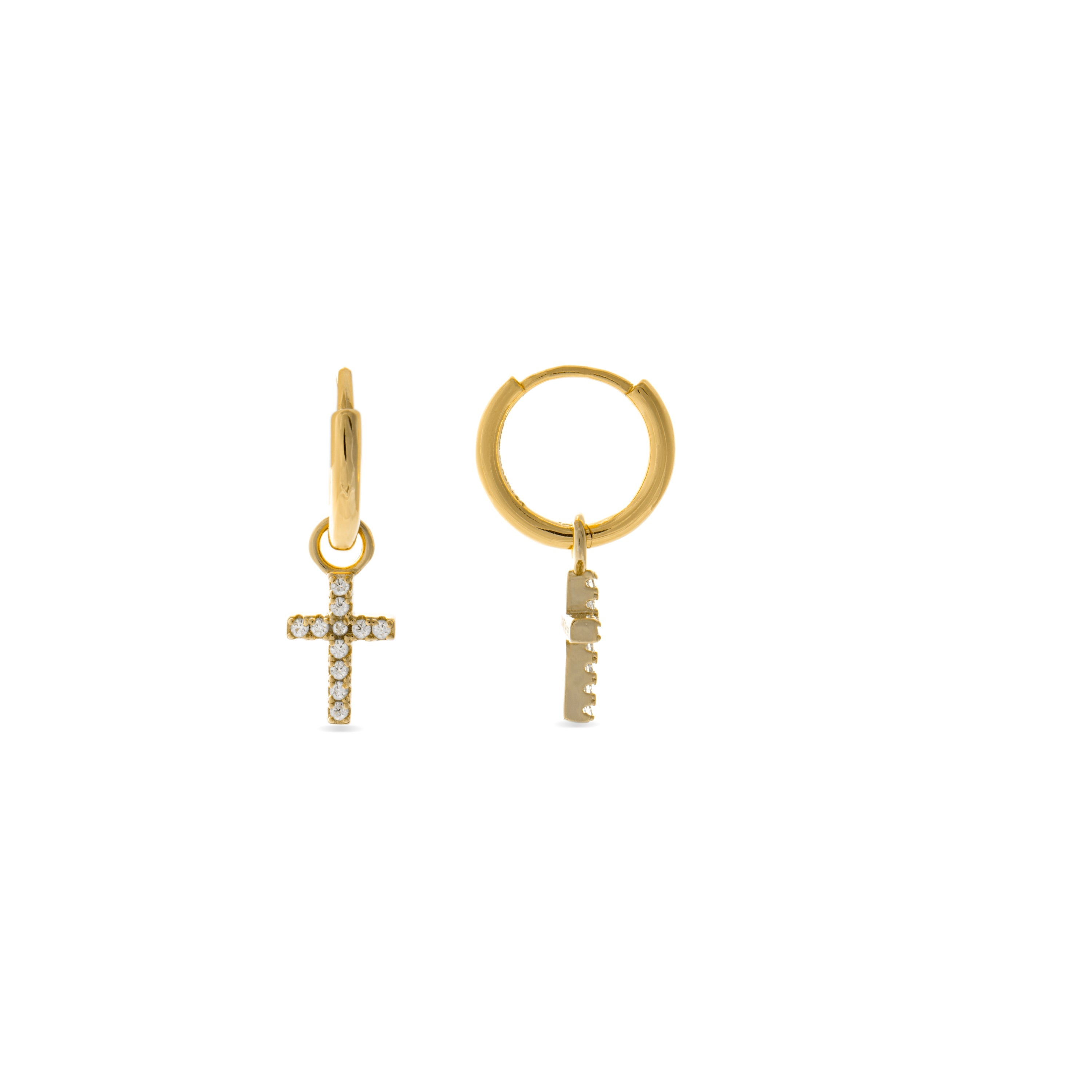 Boucles d'oreilles en argent sterling 925 avec zircon brillant, finies en or jaune 18K - Croix