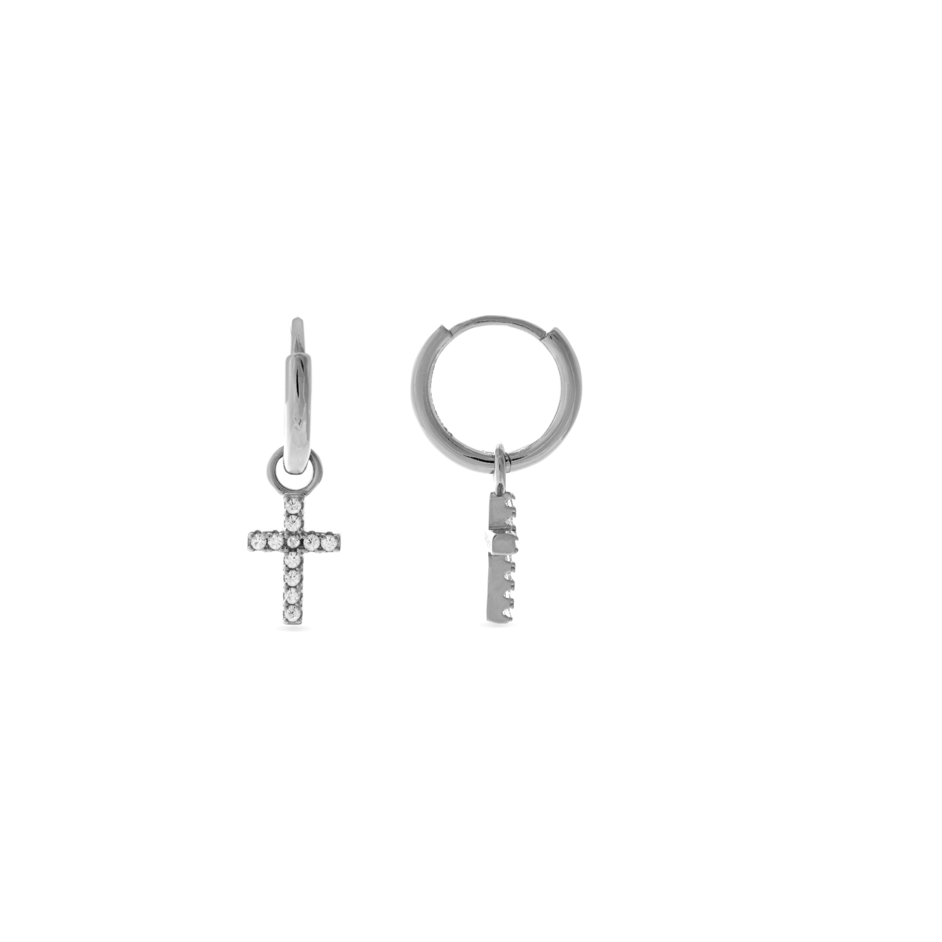 Orecchini in Argento Sterling 925 con Zirconia Cubica brillanti finiti in rodio - Croce