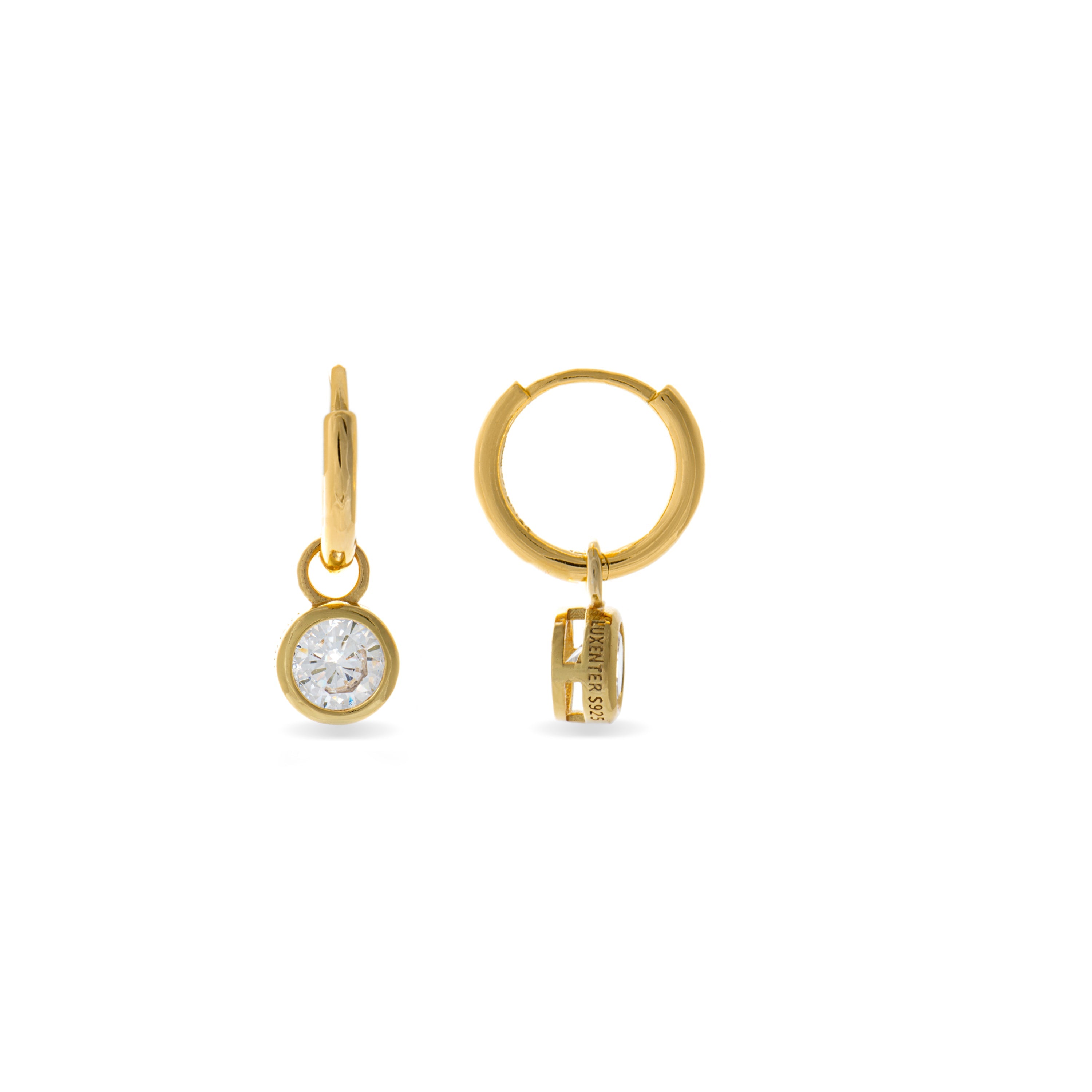 Boucles d'oreilles en argent sterling 925 avec zircon brillant, finies en or jaune 18K - Eruin