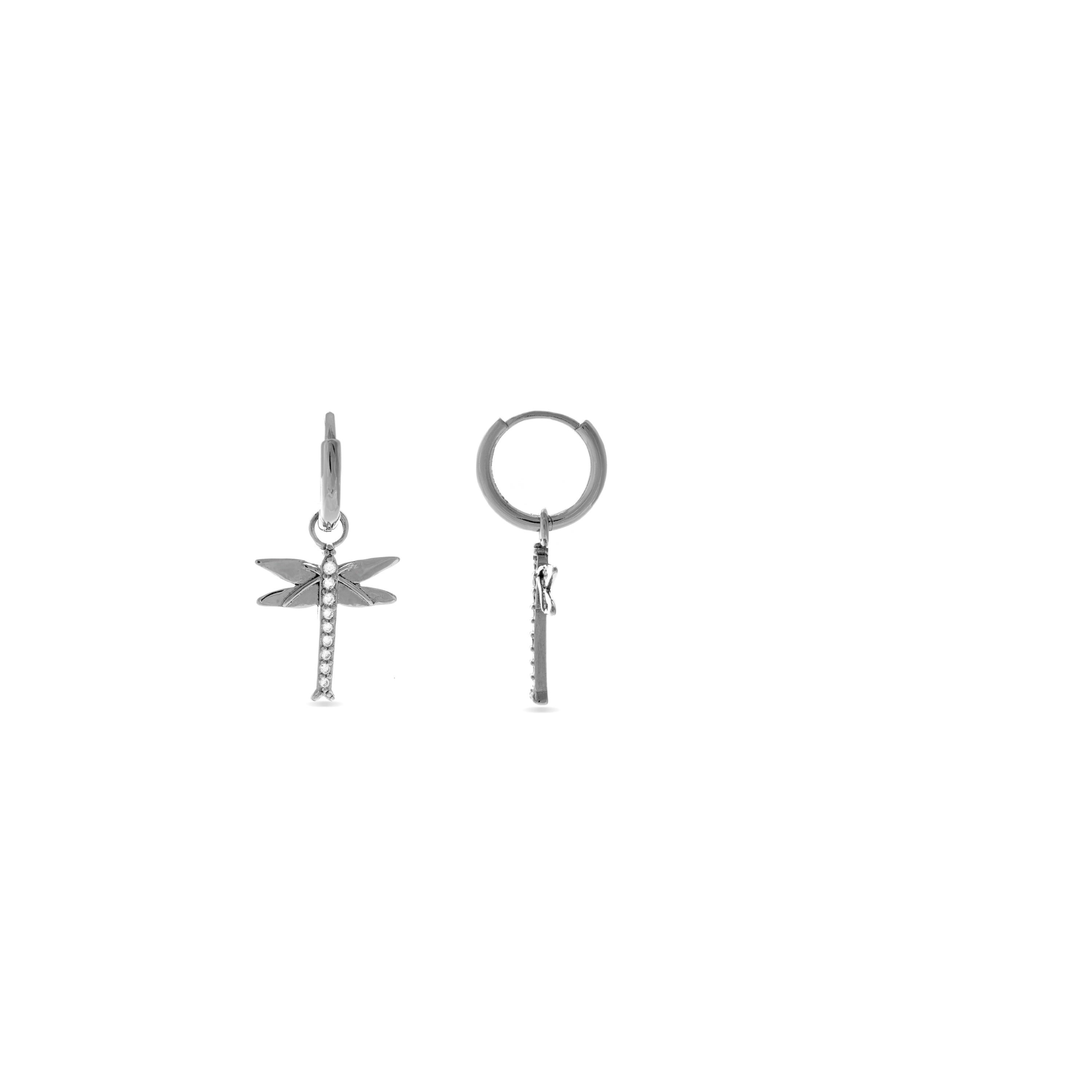 Orecchini in Argento Sterling 925 con Zirconia Cubica brillanti finiti in rodio - Libellula