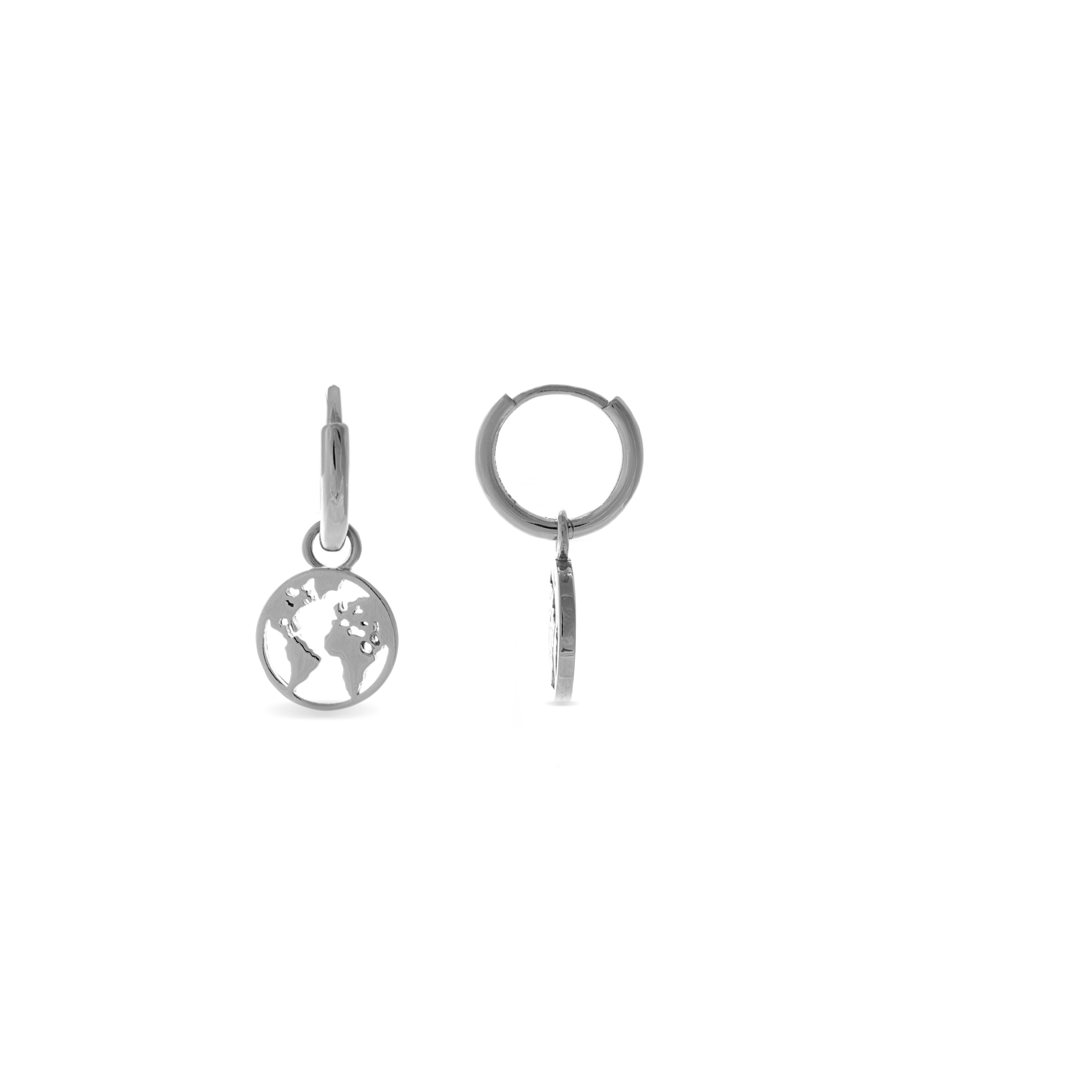Boucles d'oreilles en argent sterling 925 finies en rhodium - Monde