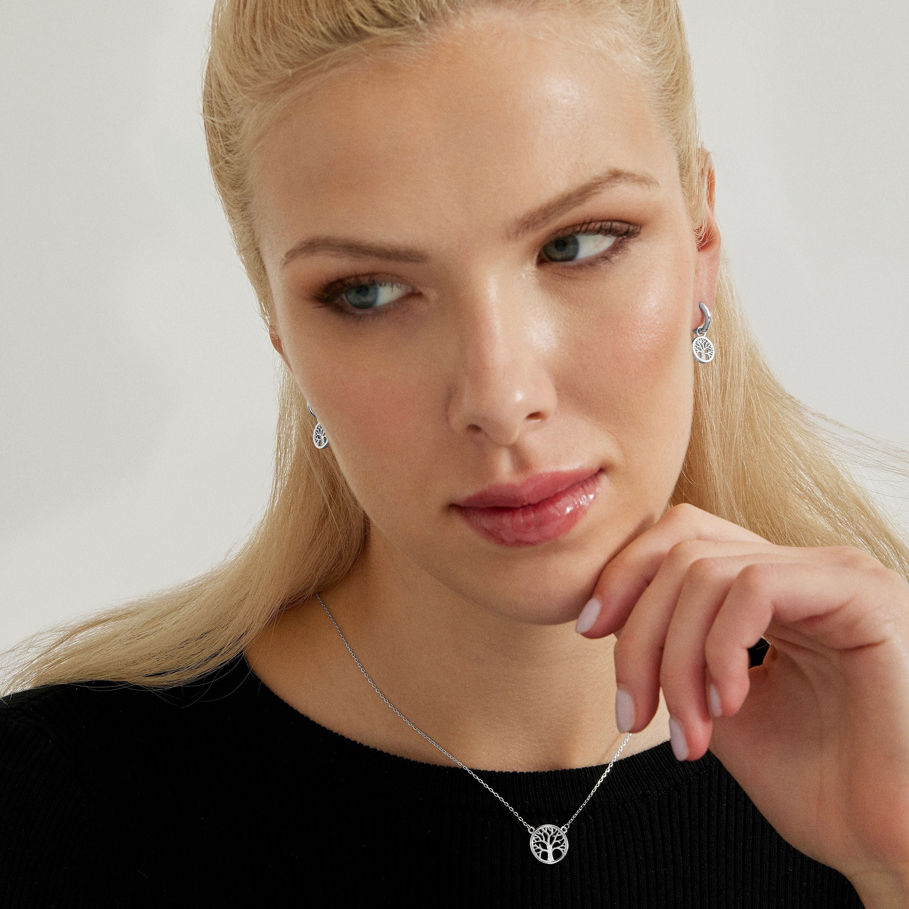 Orecchini in Argento Sterling 925 con Zirconia Cubica brillanti finiti in rodio - Albero della Vita