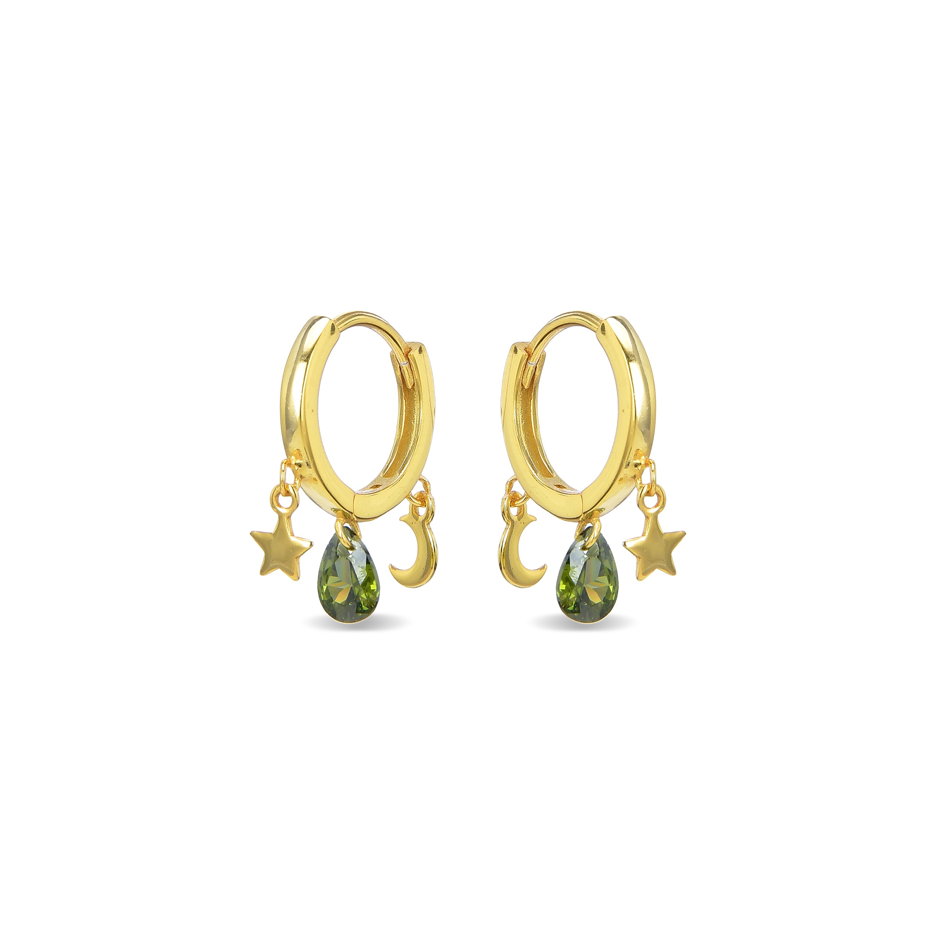 Pendientes de Plata de Ley 925 con Circonita Multicolor acabados en oro amarillo 18K - Saon