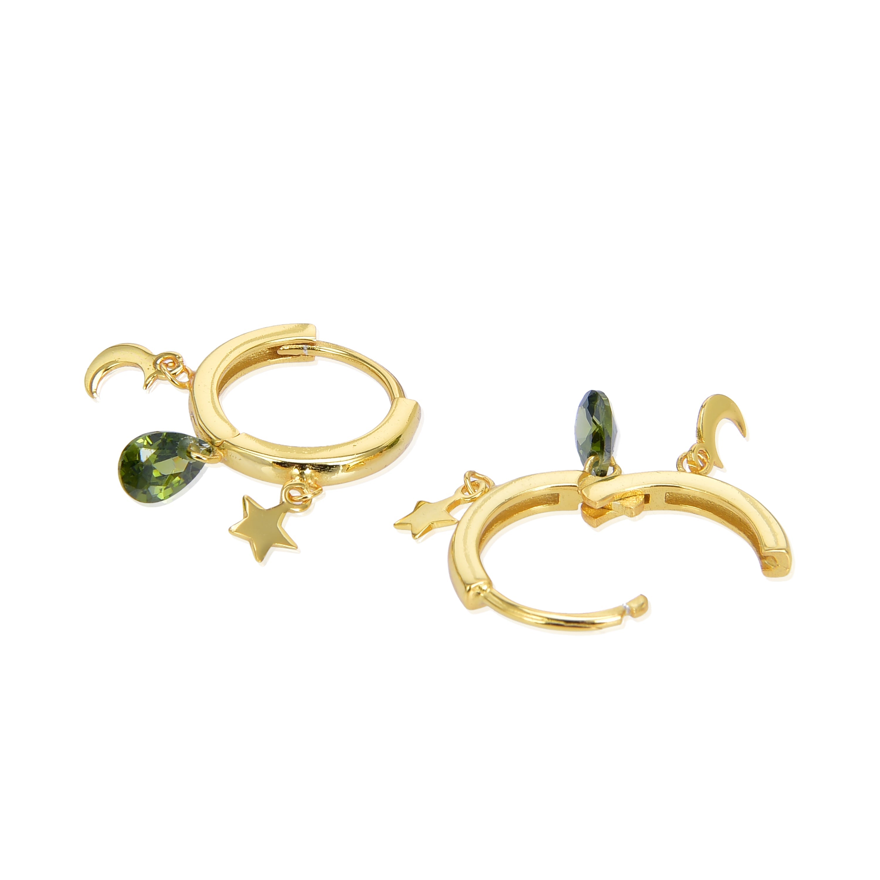 Pendientes de Plata de Ley 925 con Circonita Multicolor acabados en oro amarillo 18K - Saon