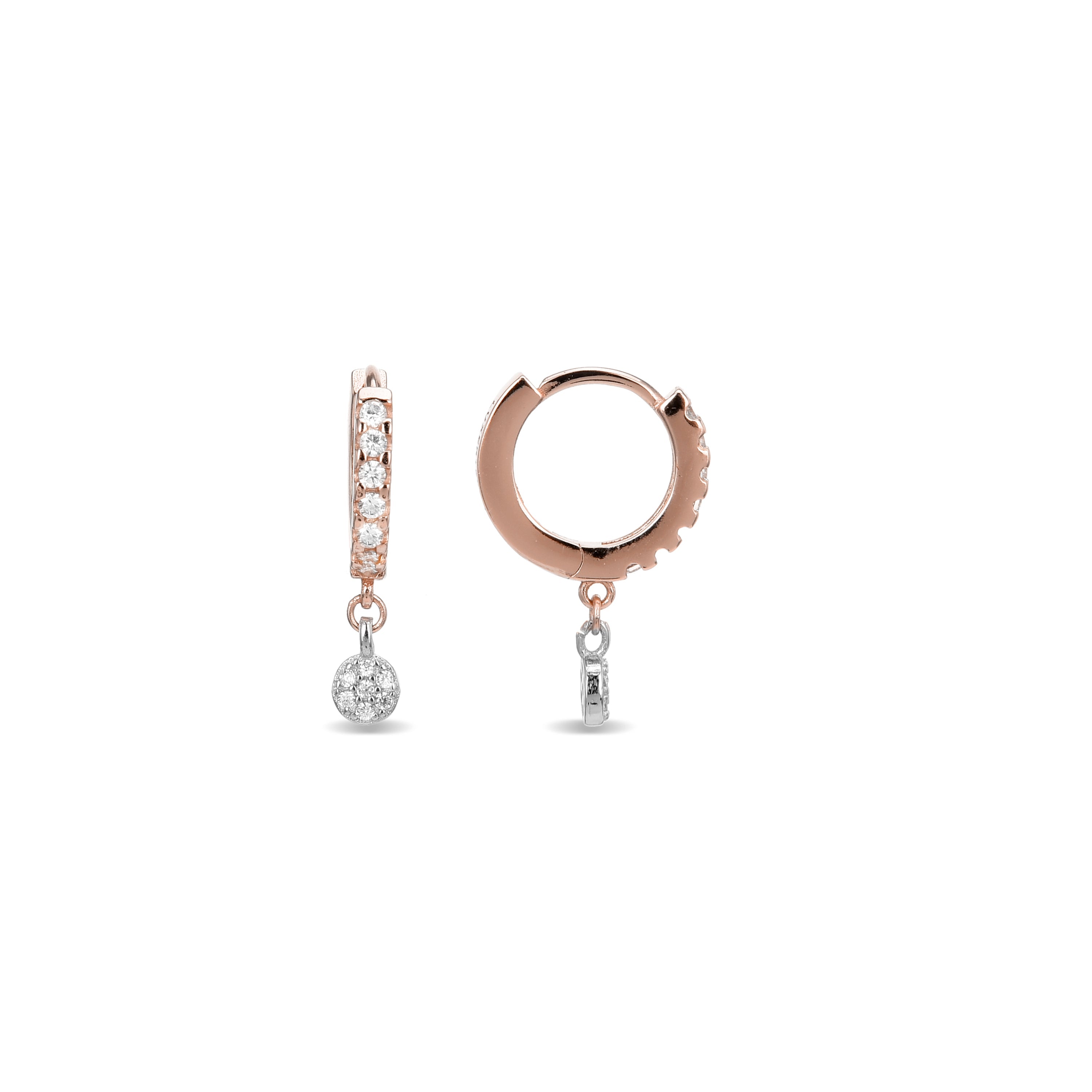 Boucles d'oreilles en argent sterling 925 avec zircon brillant, finies en or rose 18K - Saoko