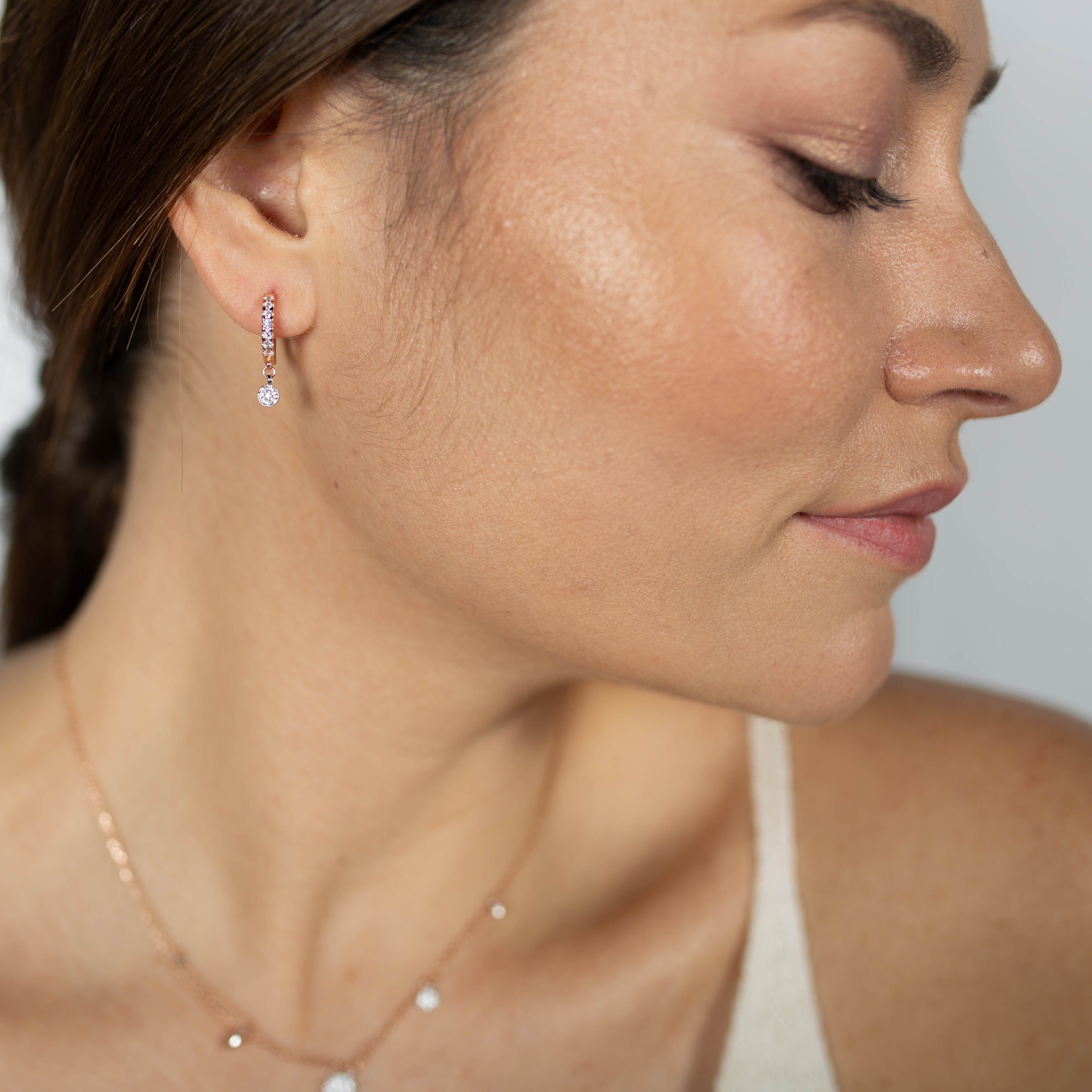 Boucles d'oreilles en argent sterling 925 avec zircon brillant, finies en or rose 18K - Saoko