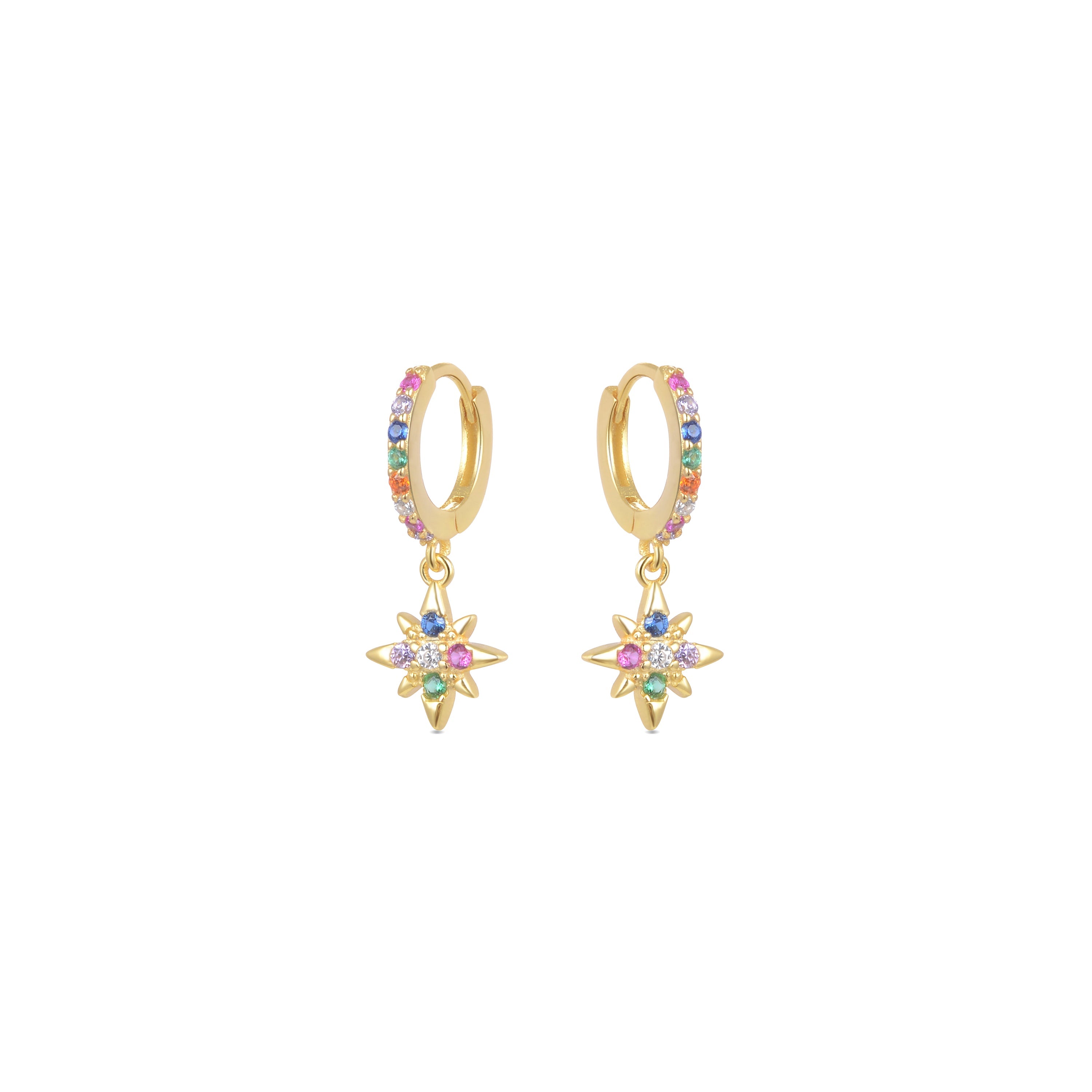 Pendientes de Plata de Ley 925 con Circonita Multicolor acabados en oro amarillo 18K - Siba