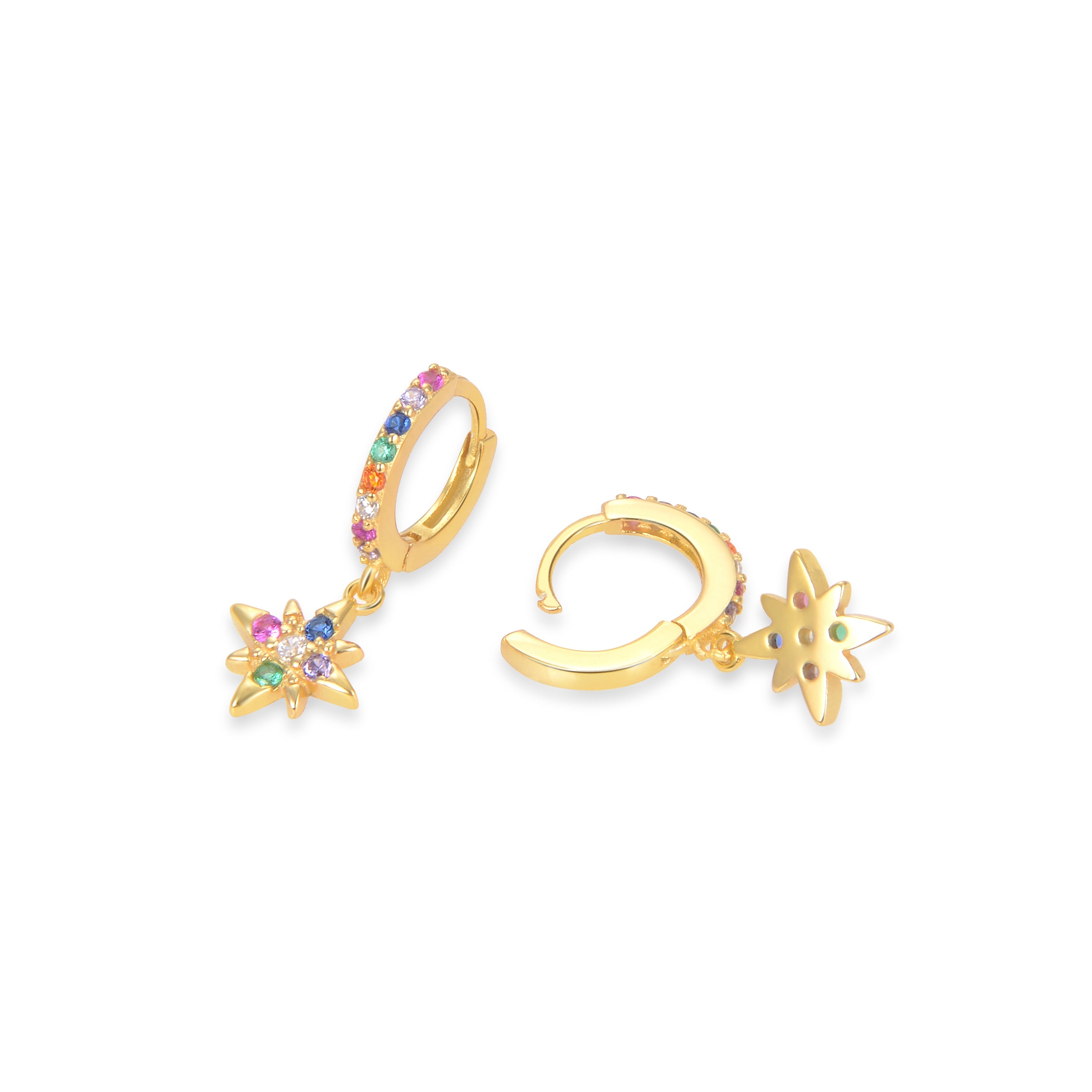 Pendientes de Plata de Ley 925 con Circonita Multicolor acabados en oro amarillo 18K - Siba
