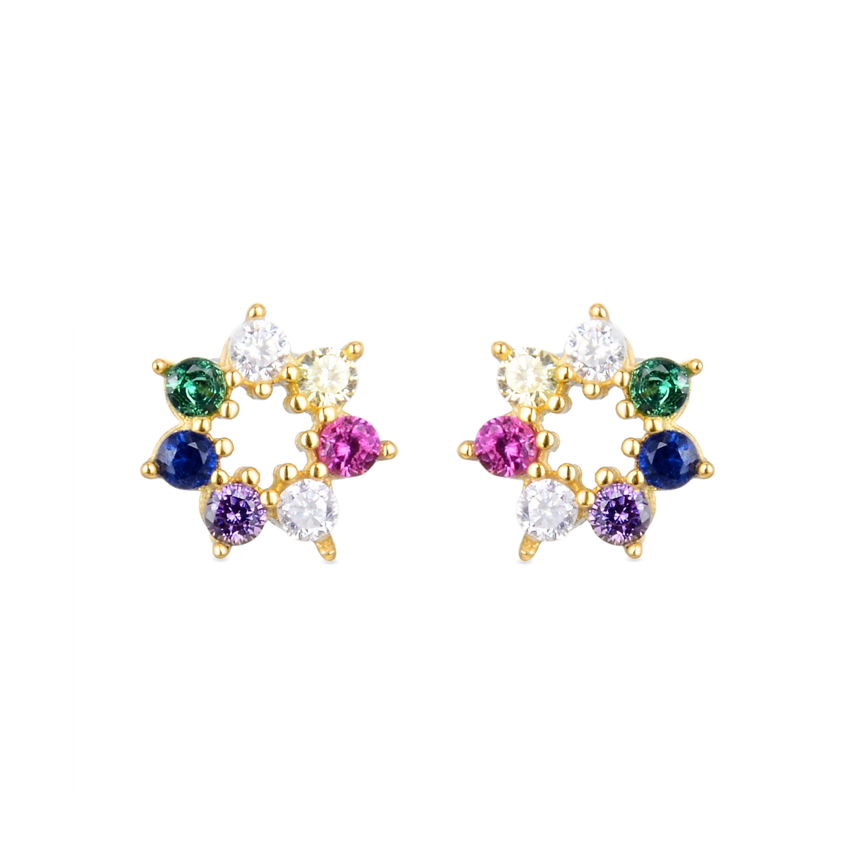 Orecchini in Argento Sterling 925 con Zirconia Multicolore finiti in oro giallo 18K - Sywa