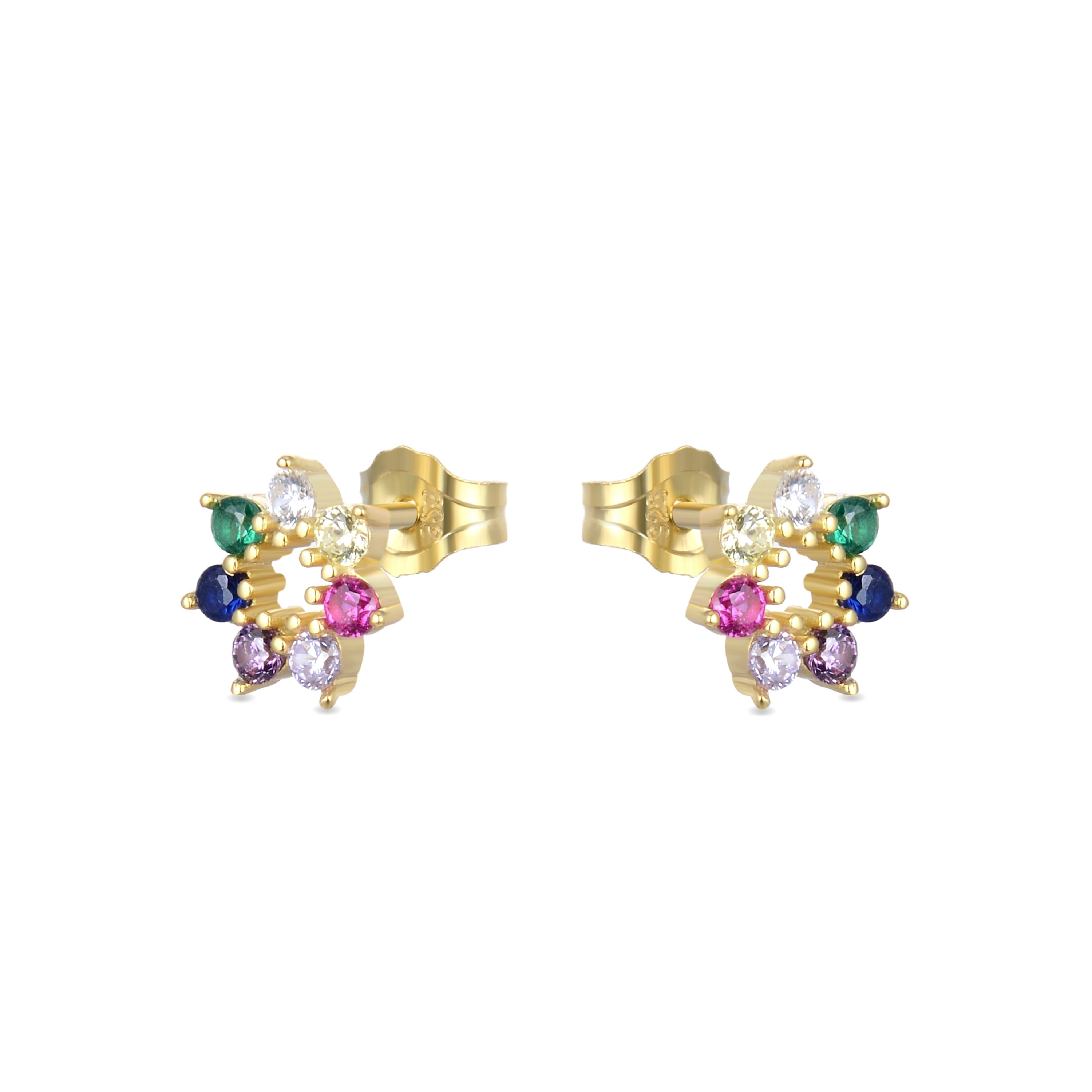 Pendientes de Plata de Ley 925 con Circonita Multicolor acabados en oro amarillo 18K - Sywa