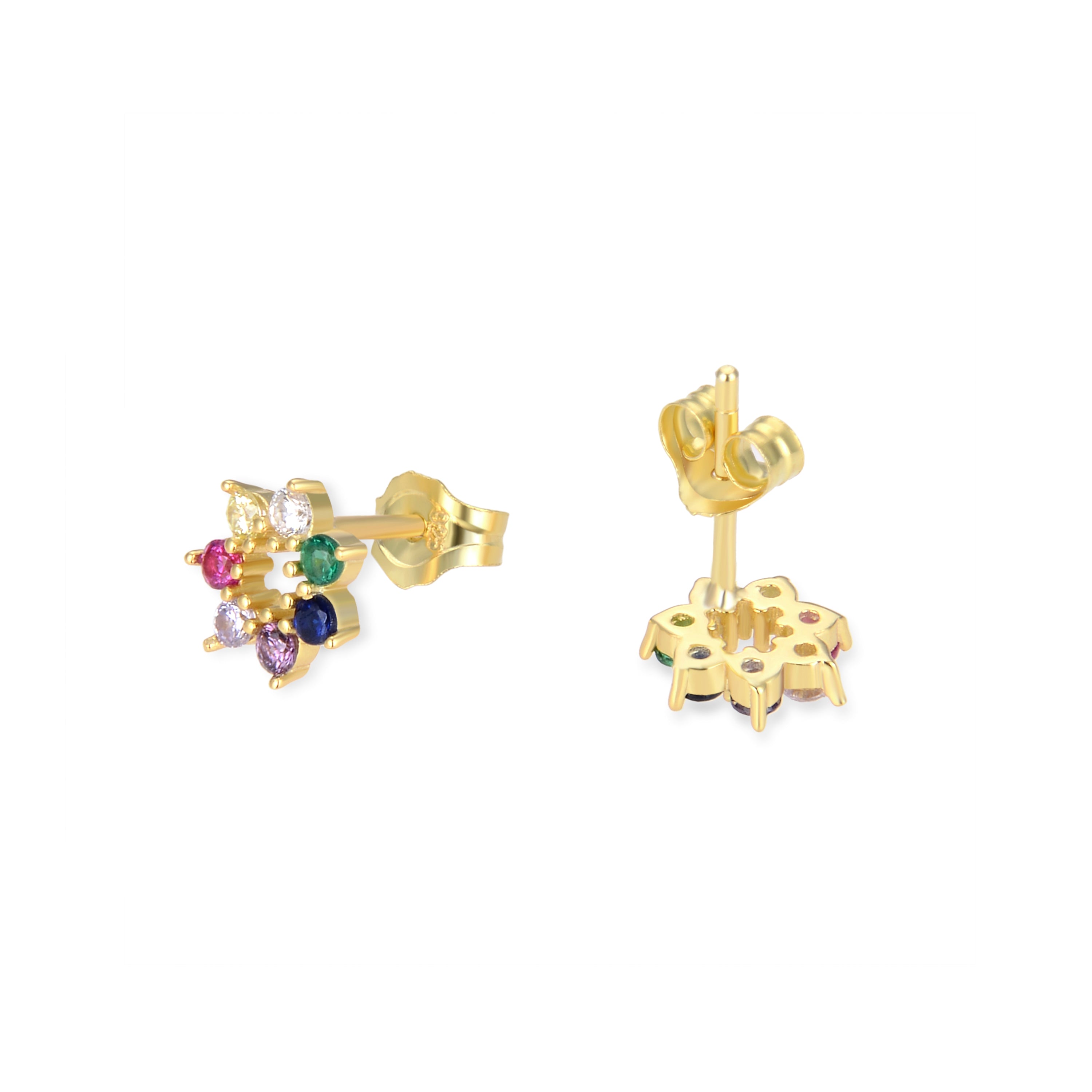 Pendientes de Plata de Ley 925 con Circonita Multicolor acabados en oro amarillo 18K - Sywa