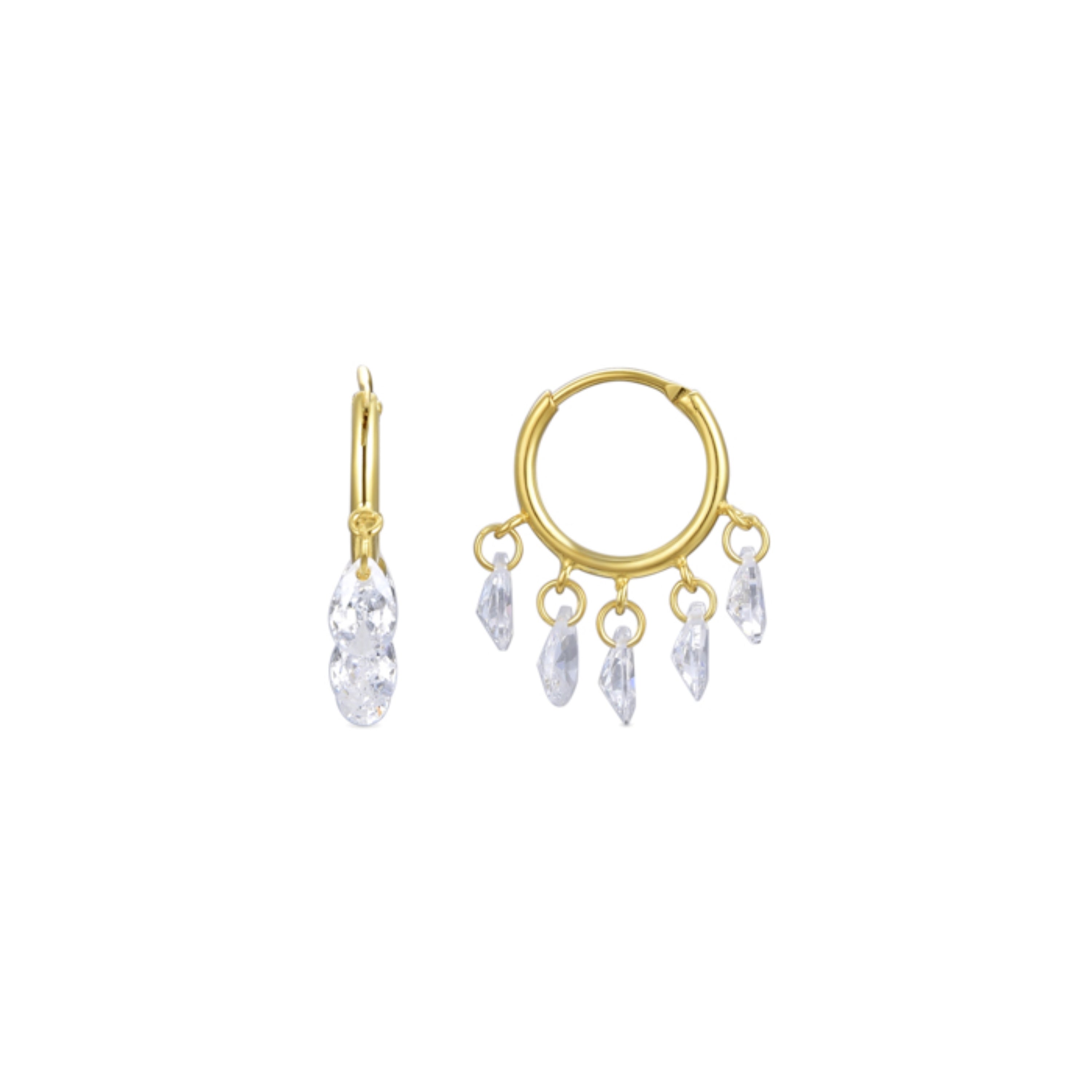 Boucles d'oreilles en argent sterling 925 avec zircon brillant, finies en or jaune 18K - Onxo