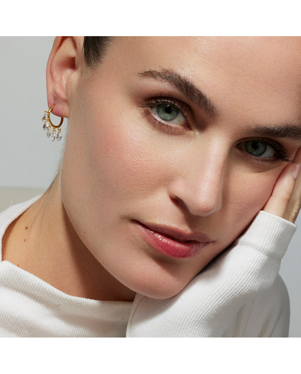 Boucles d'oreilles en argent sterling 925 avec zircon brillant, finies en or jaune 18K - Onxo