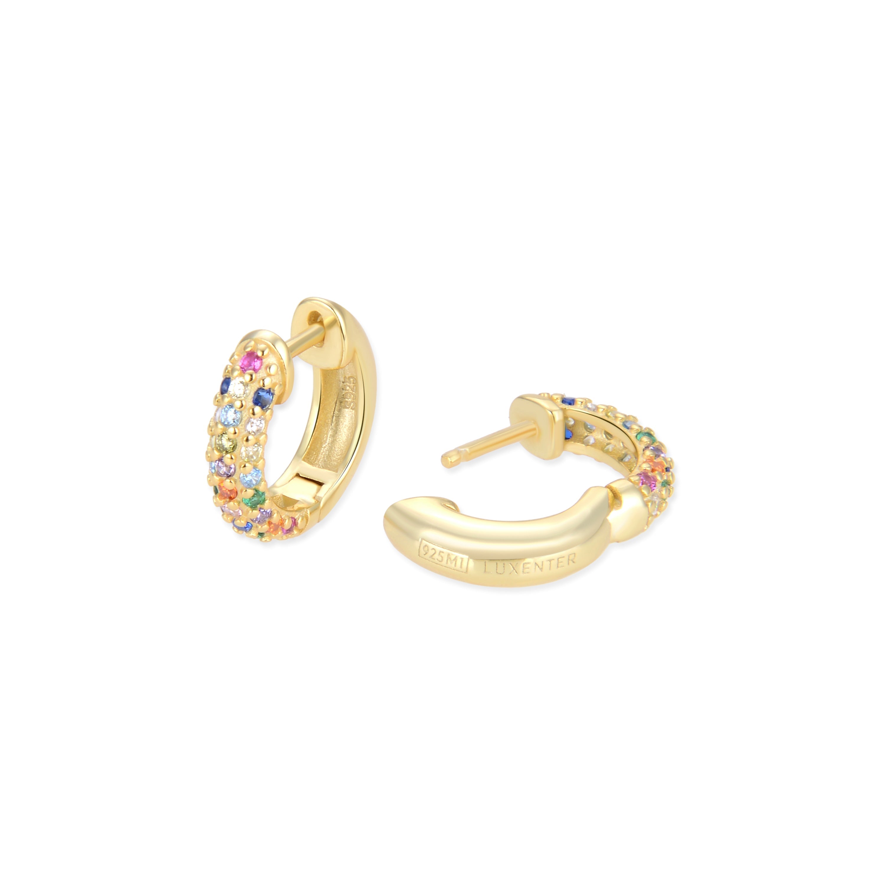 Pendientes de Plata de Ley 925 con Circonita Multicolor acabados en oro amarillo 18K - Iralda