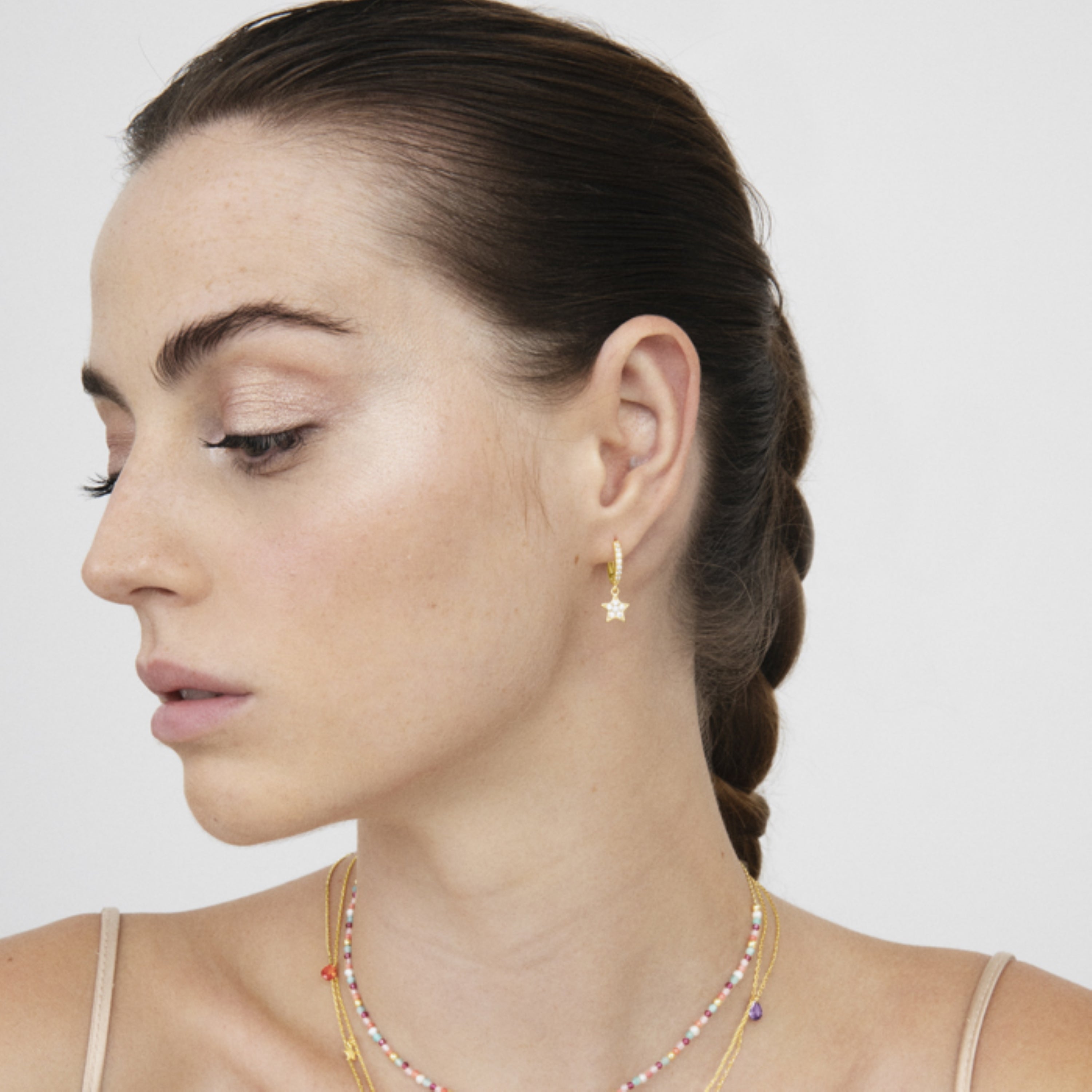 Boucles d'oreilles en argent sterling 925 avec zircon brillant, finies en or jaune 18K - Wabak