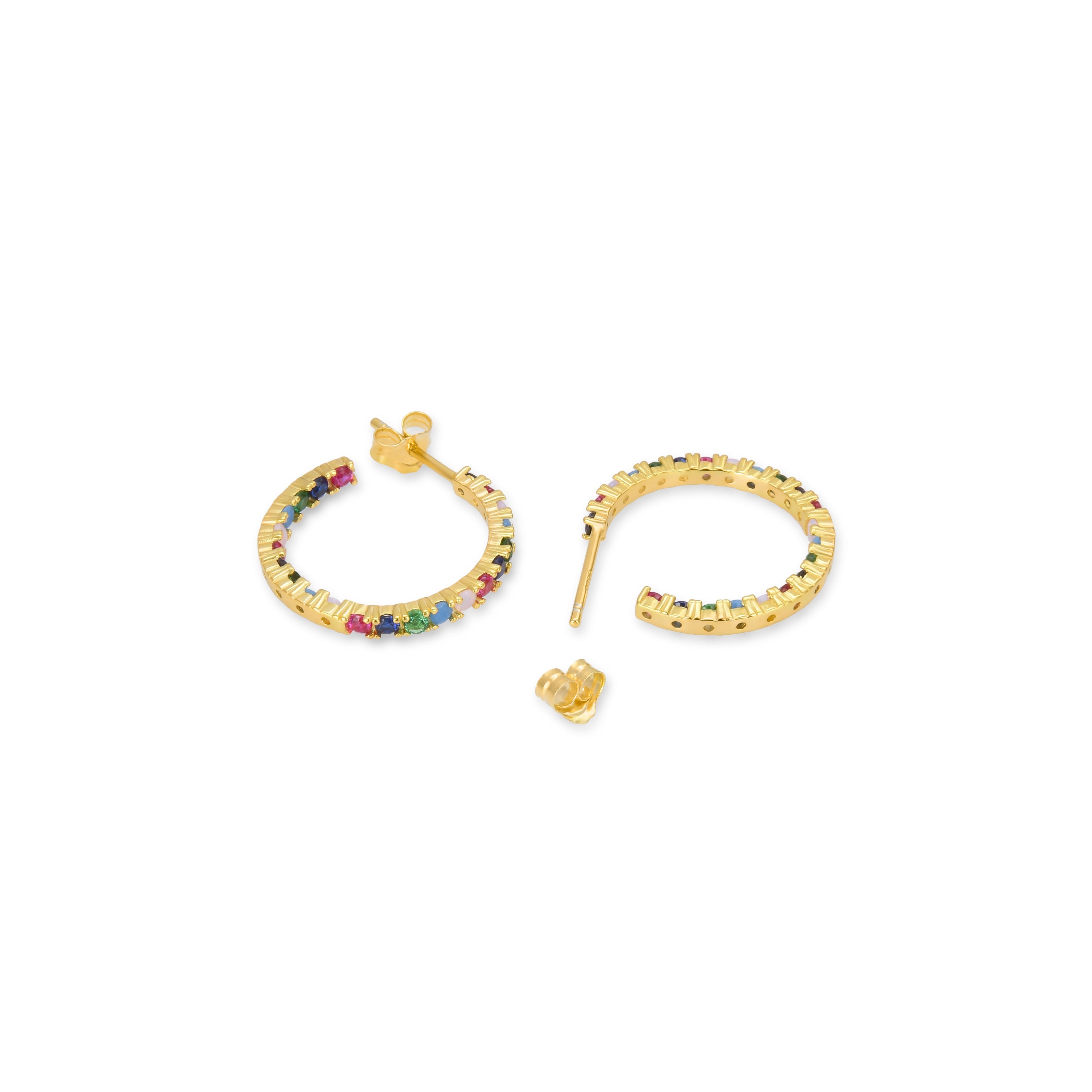 Pendientes de Plata de Ley 925 con Circonita Multicolor acabados en oro amarillo 18K - Azarlo