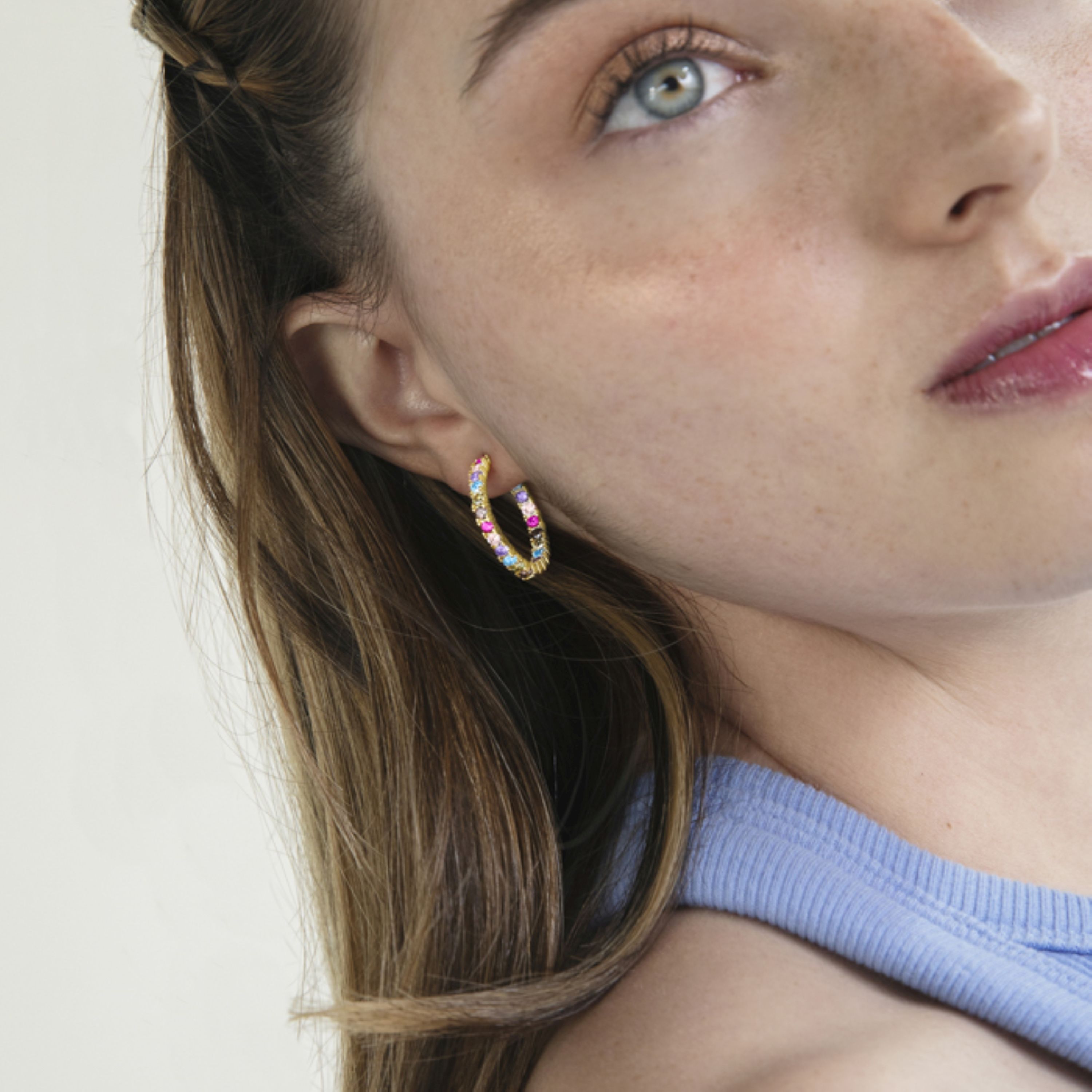 Pendientes de Plata de Ley 925 con Circonita Multicolor acabados en oro amarillo 18K - Azarlo