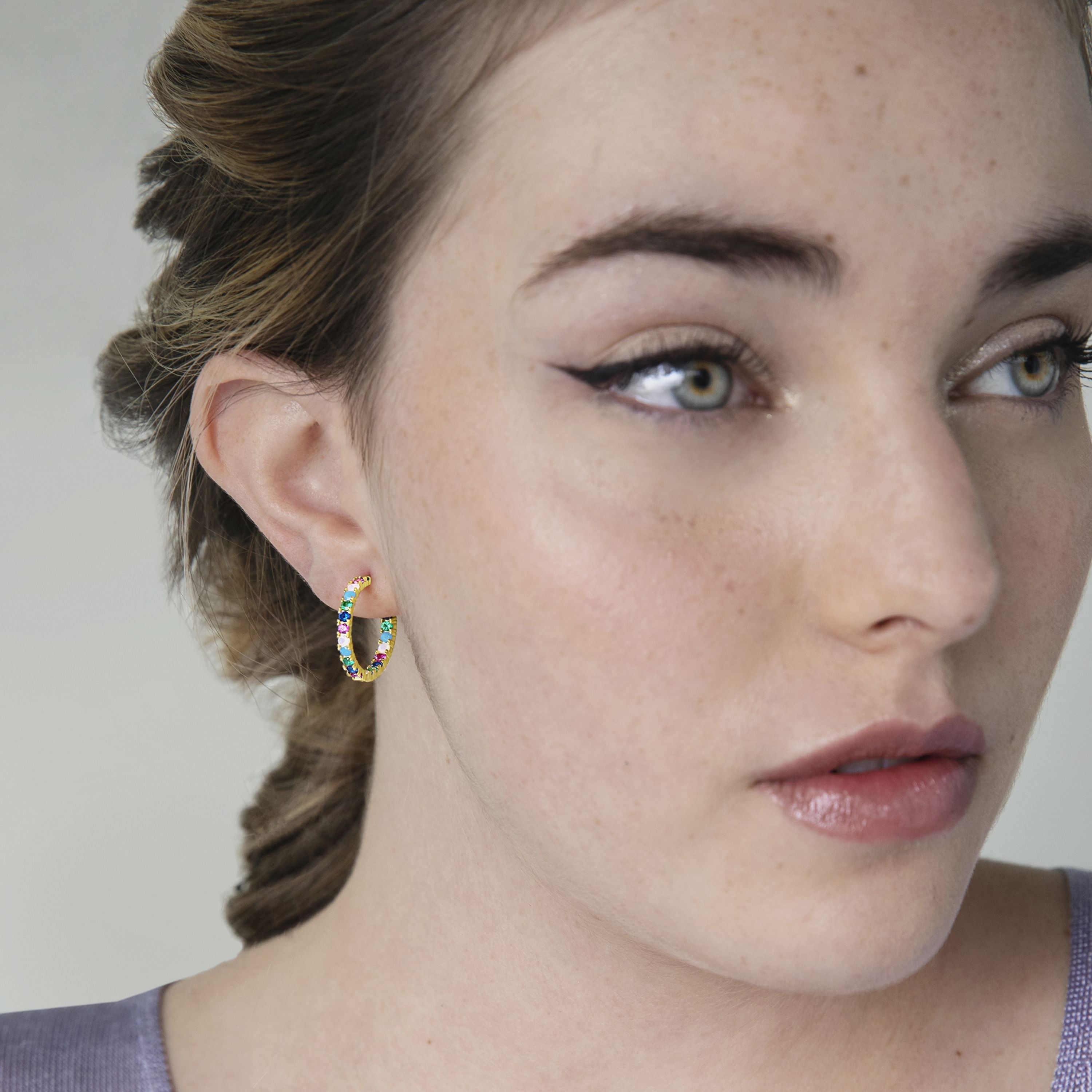 Pendientes de Plata de Ley 925 con Circonita Multicolor acabados en oro amarillo 18K - Azarlo