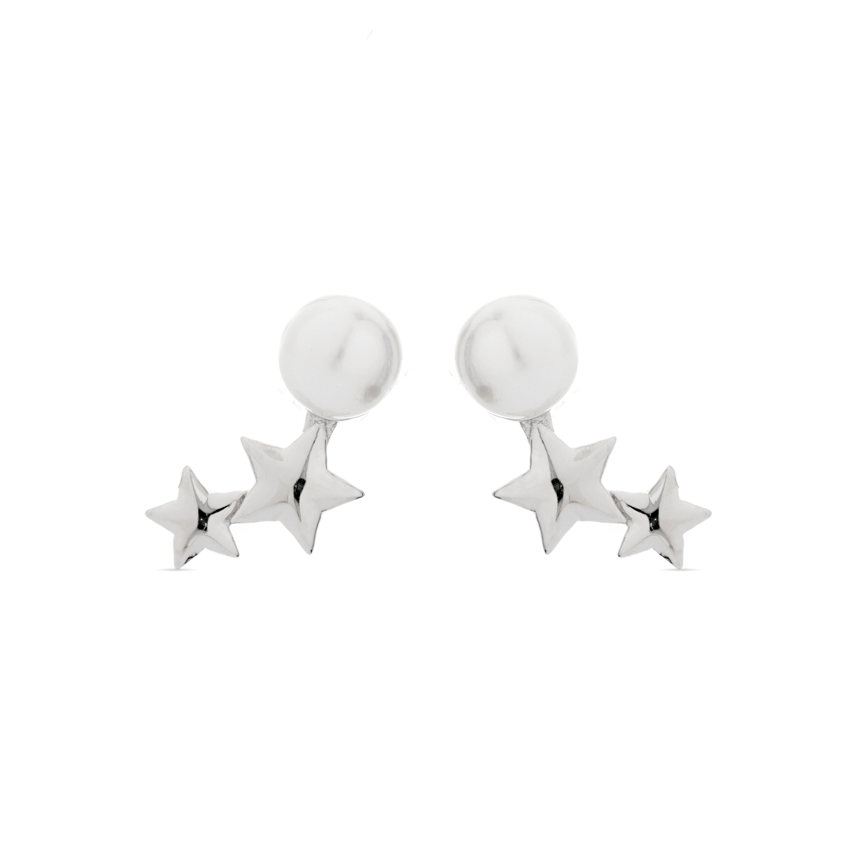 925 Sterling Silver Earrings with White Pearl finished in rhodium - Tinvia