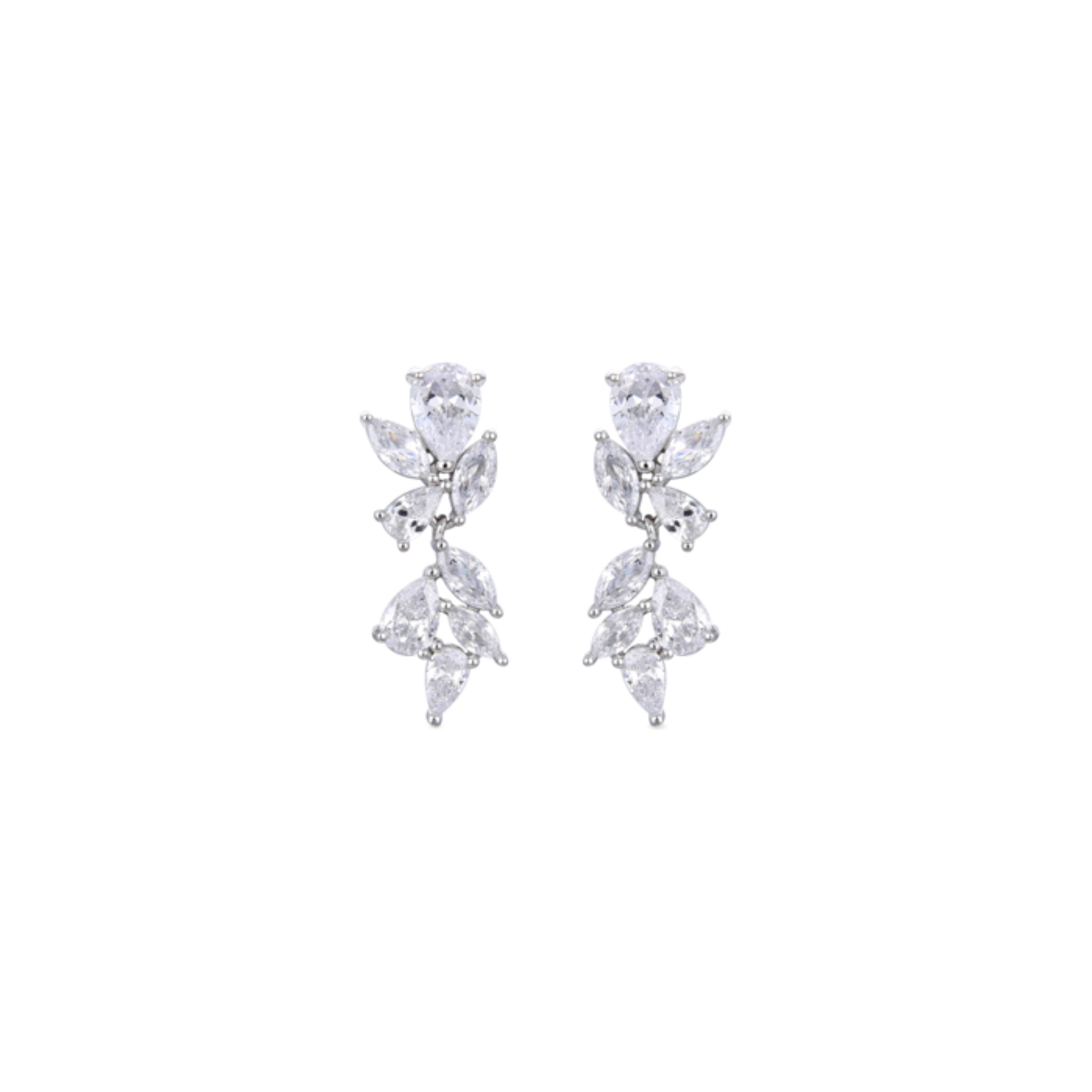 925 Sterling Silver Earrings with Brilliant Zirconia finished in Rhodium - Shamiz