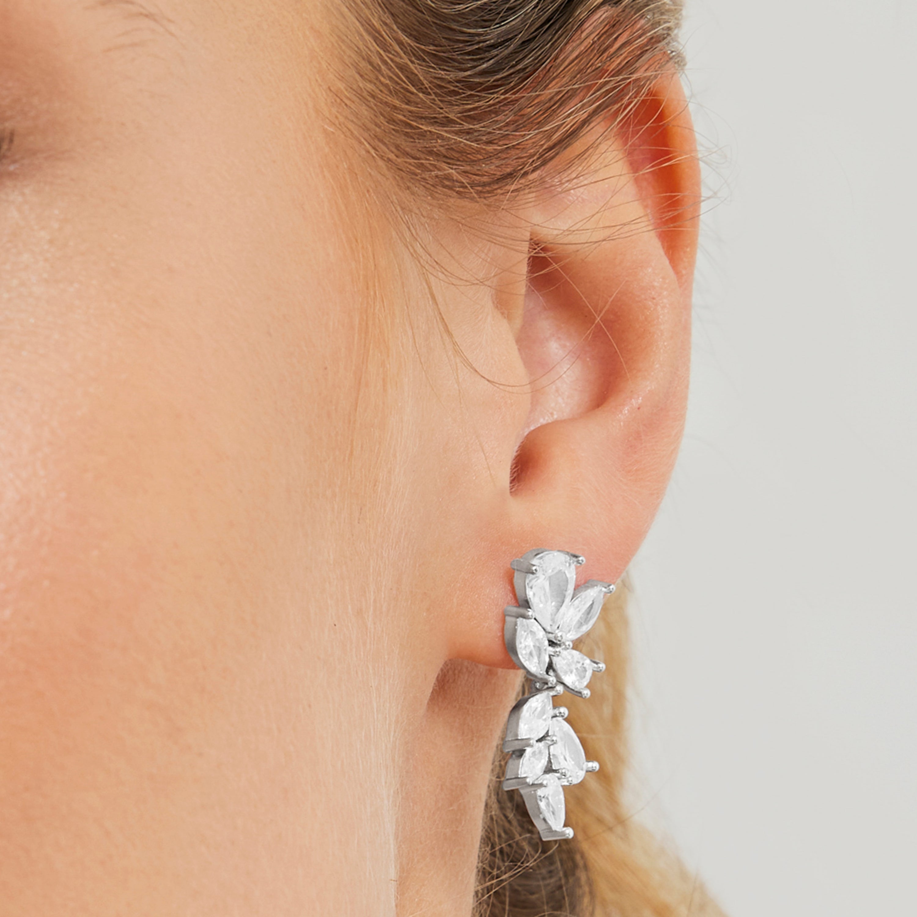 925 Sterling Silver Earrings with Brilliant Zirconia finished in Rhodium - Shamiz