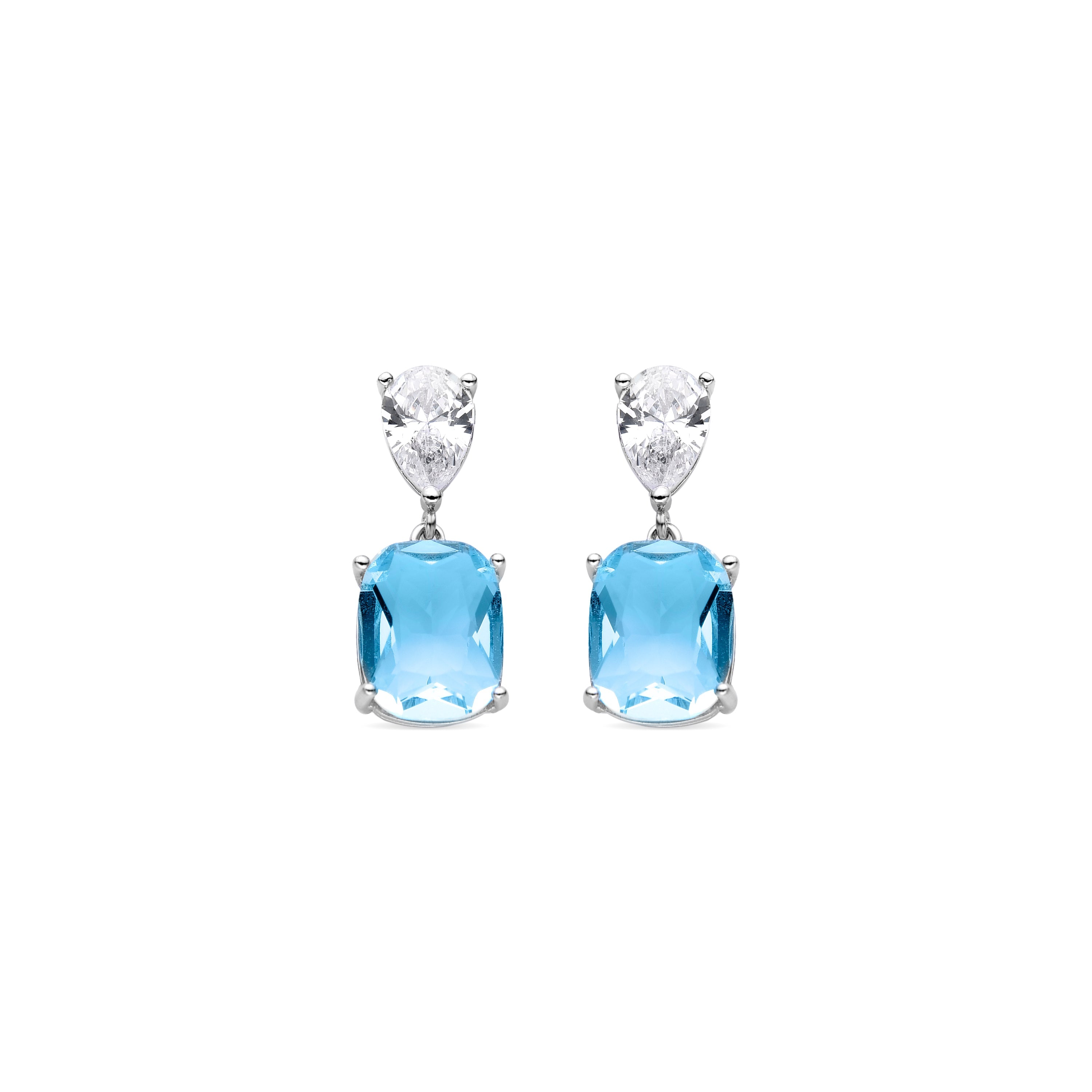 Boucles d'oreilles en argent sterling 925 avec zirconium aigue-marine finies en rhodium - Himal