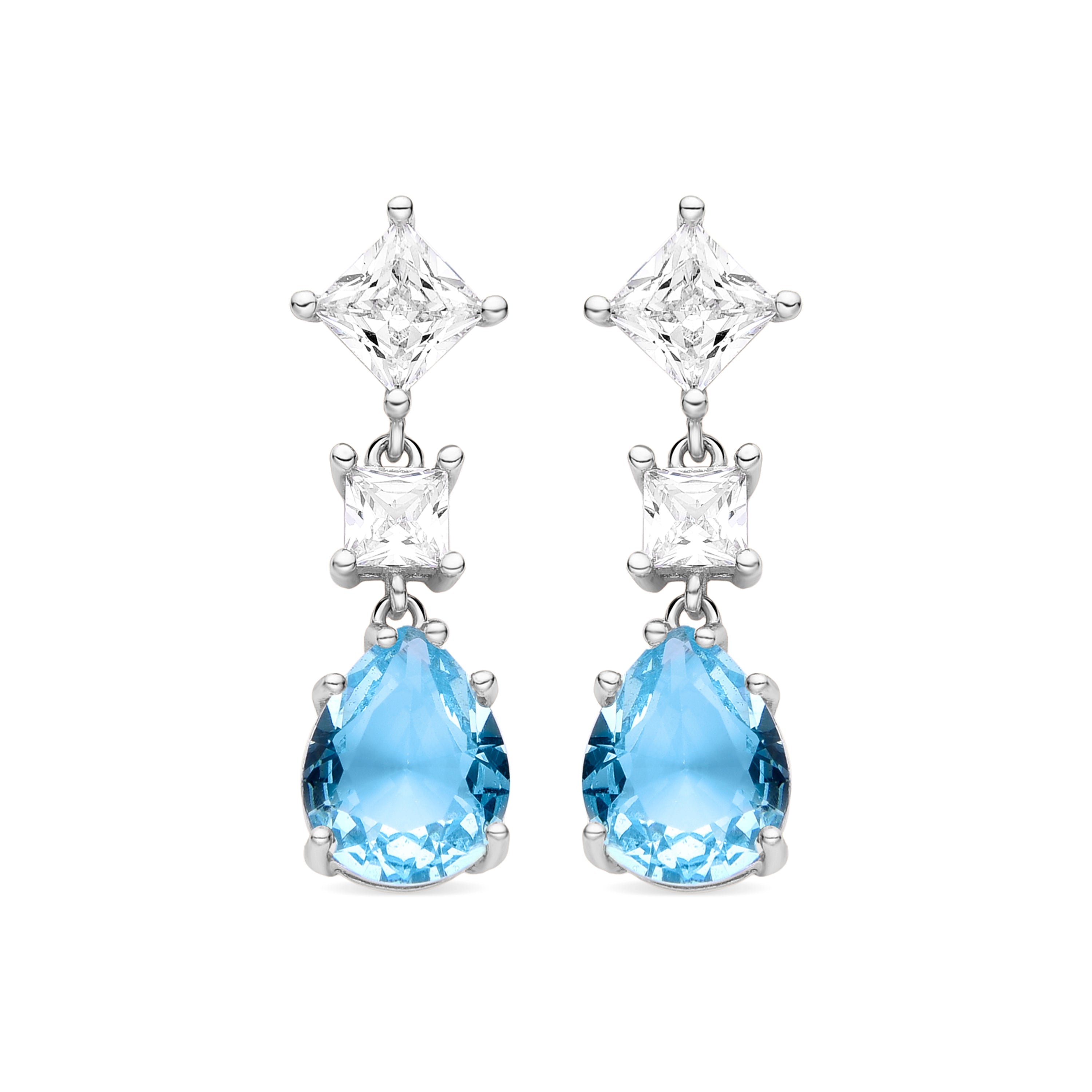 Boucles d'oreilles en argent sterling 925 avec zirconium aigue-marine finies en rhodium - Goli