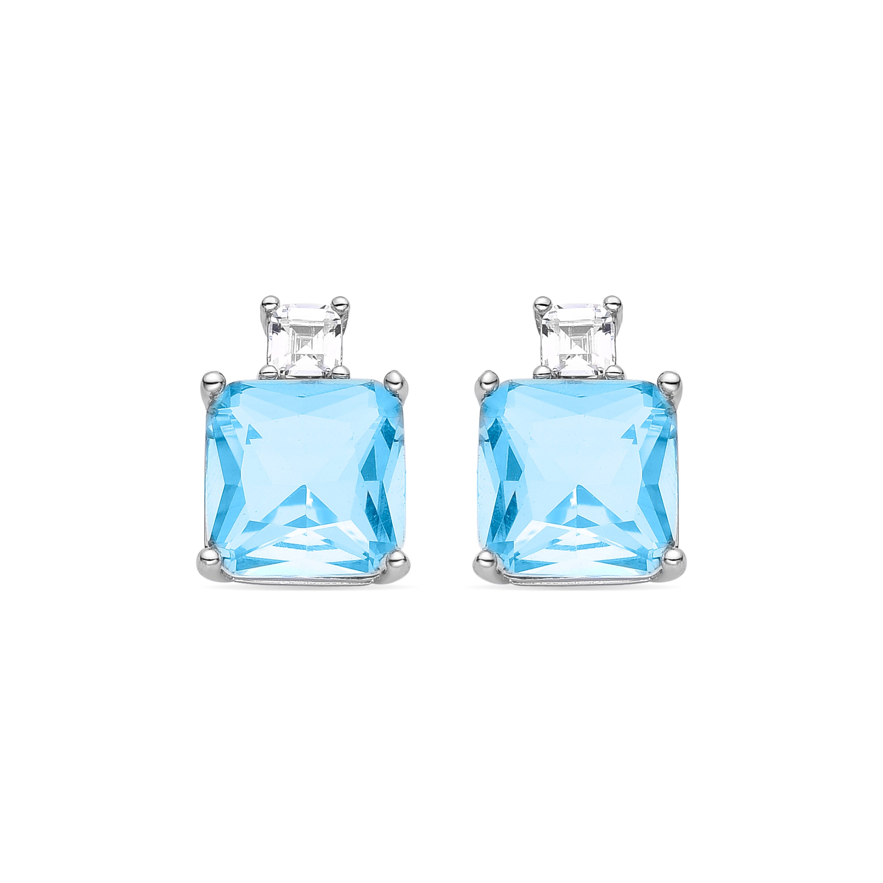 Boucles d'oreilles en argent sterling 925 avec zirconium aquamarine finies en rhodium - Bashu