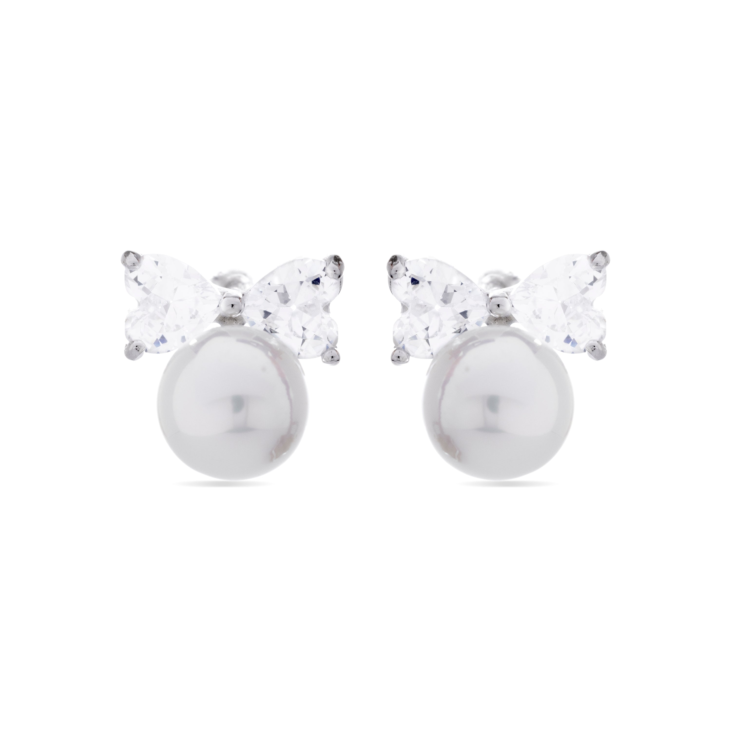 925 Sterling Silver Earrings with White Pearl finished in rhodium - Theria