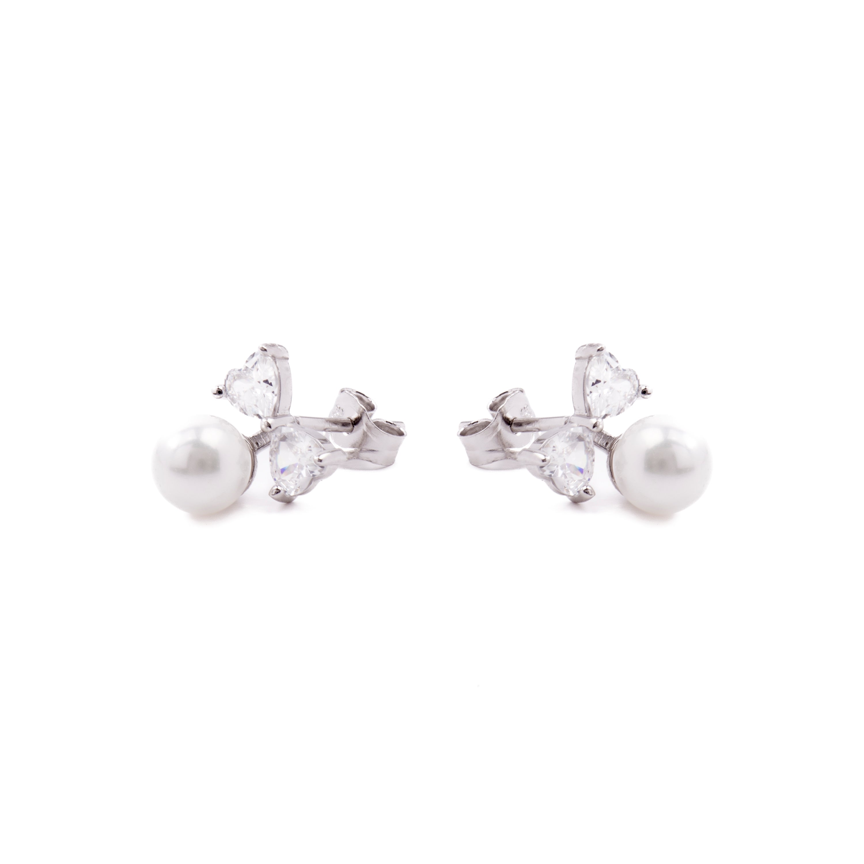 925 Sterling Silver Earrings with White Pearl finished in rhodium - Theria