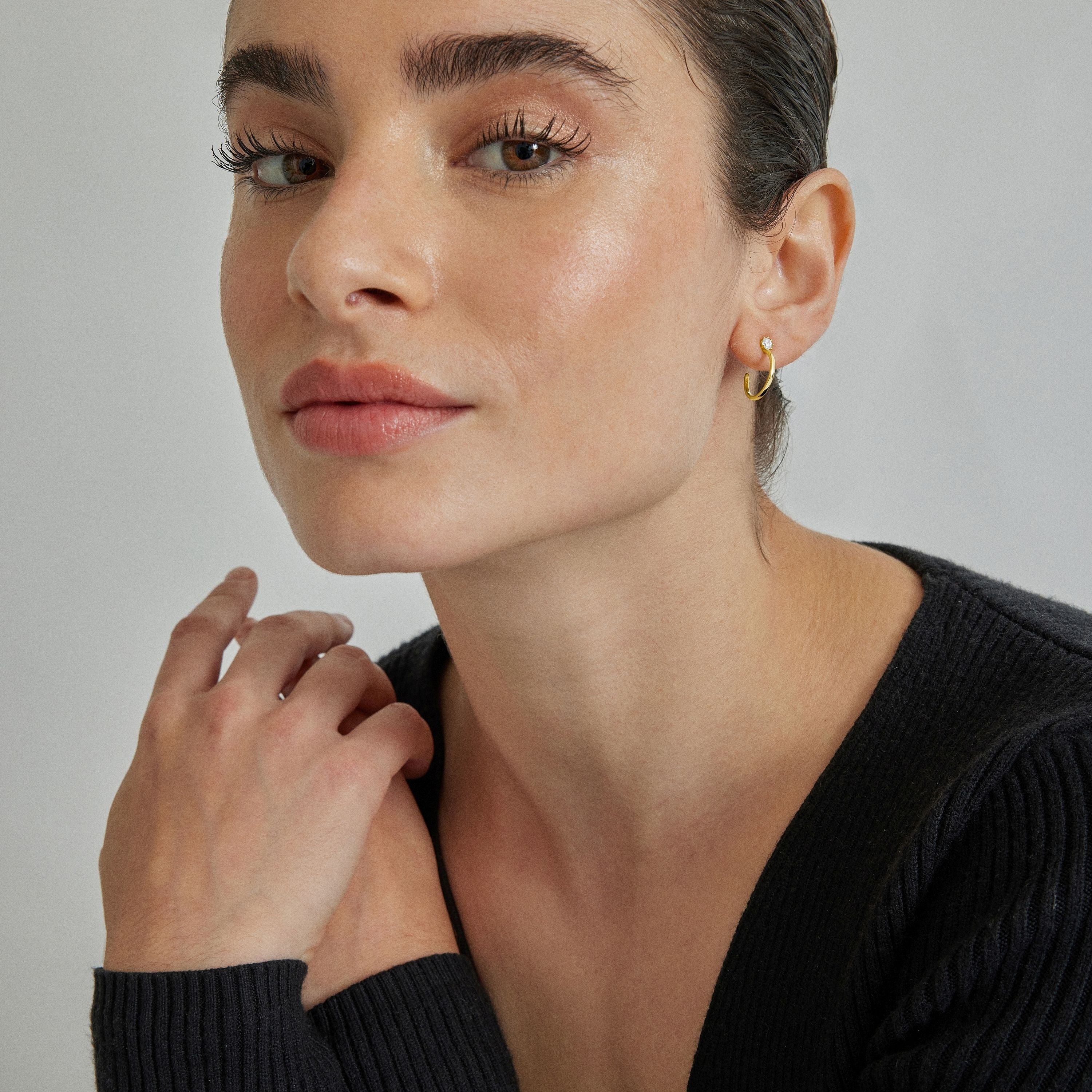 Boucles d'oreilles en argent sterling 925 avec zircon brillant, finies en or jaune 18K - Nazta