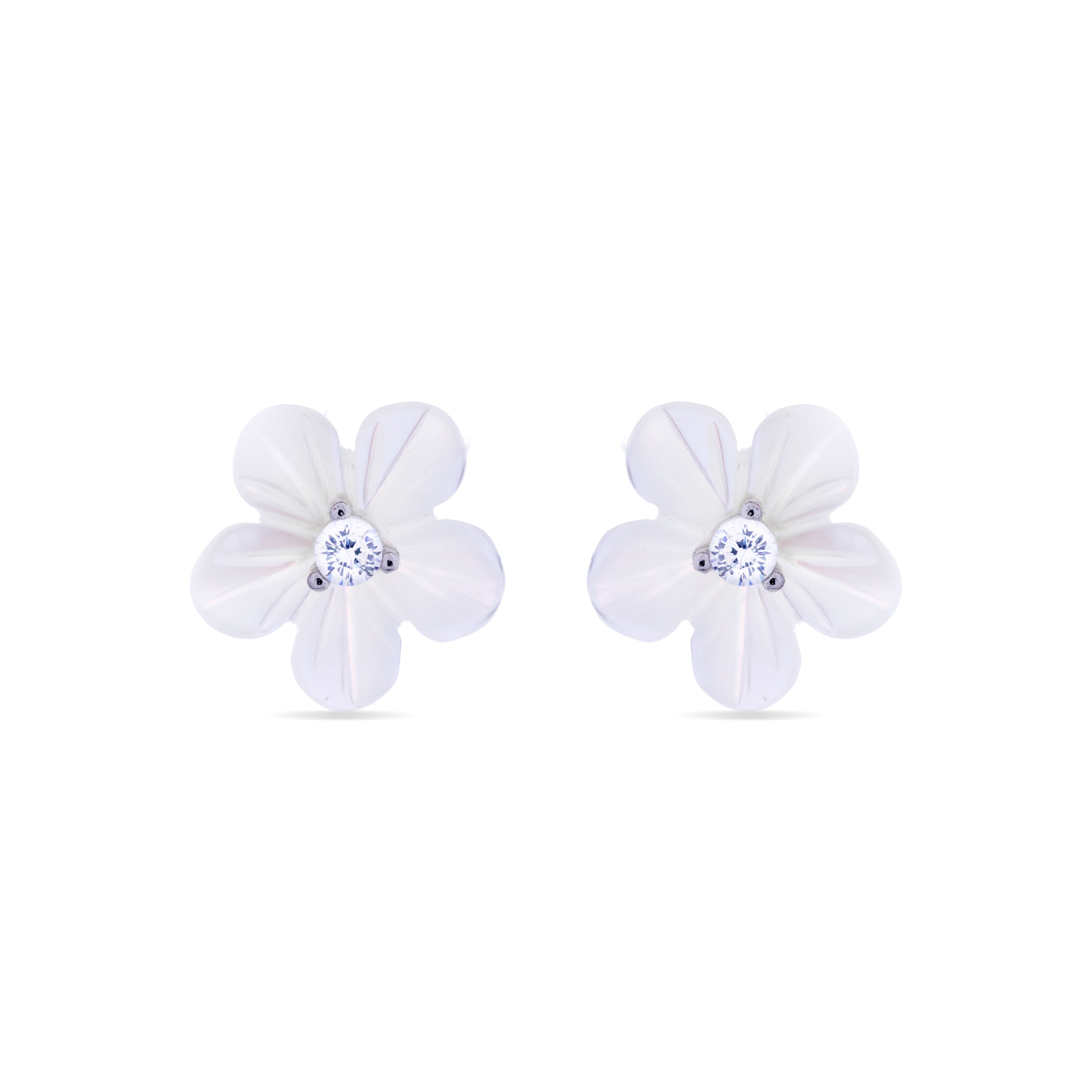 925 Sterling Silver Earrings with Brilliant Zirconia finished in Rhodium - Flower