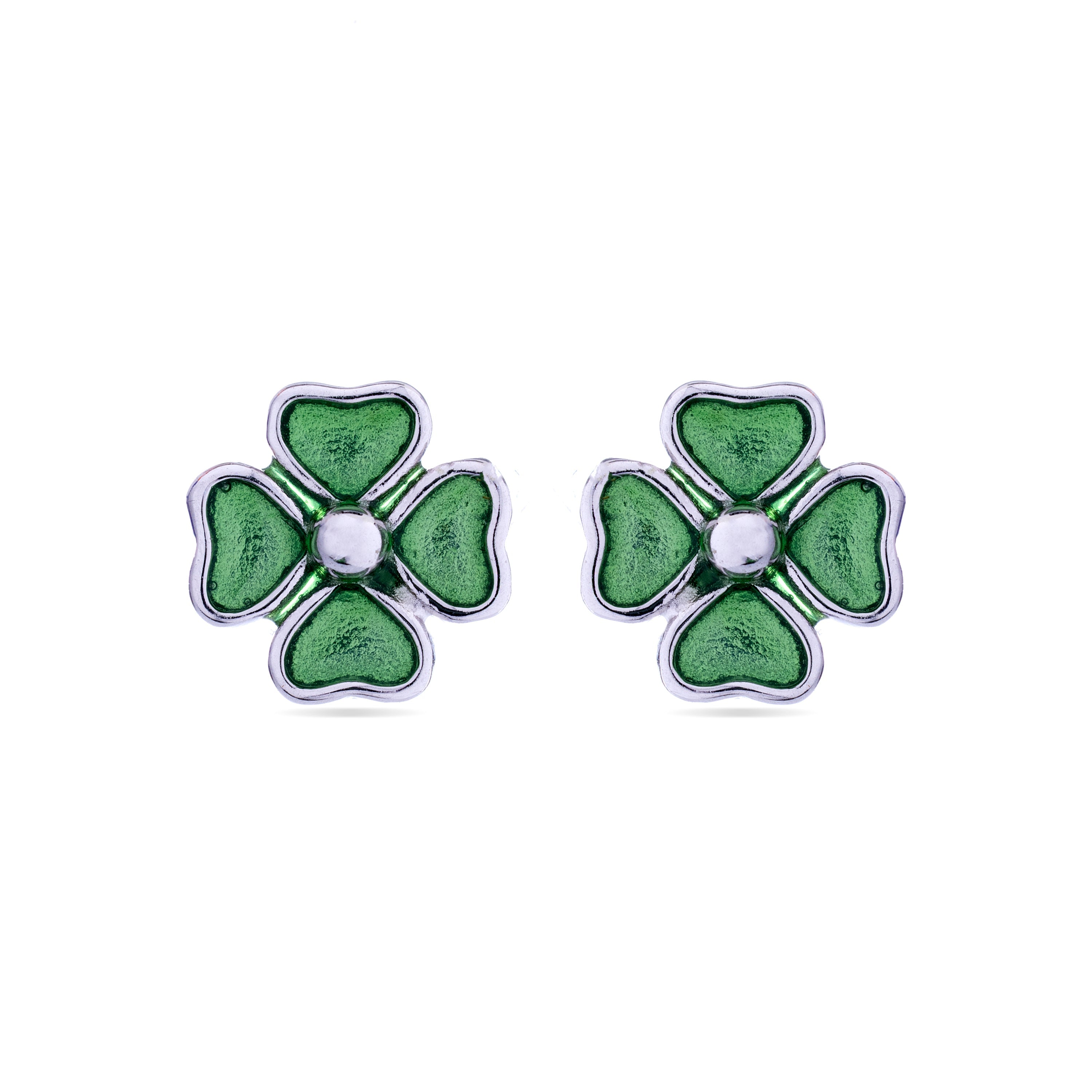 Boucles d'oreilles en argent sterling 925 finies en rhodium - Trèfle