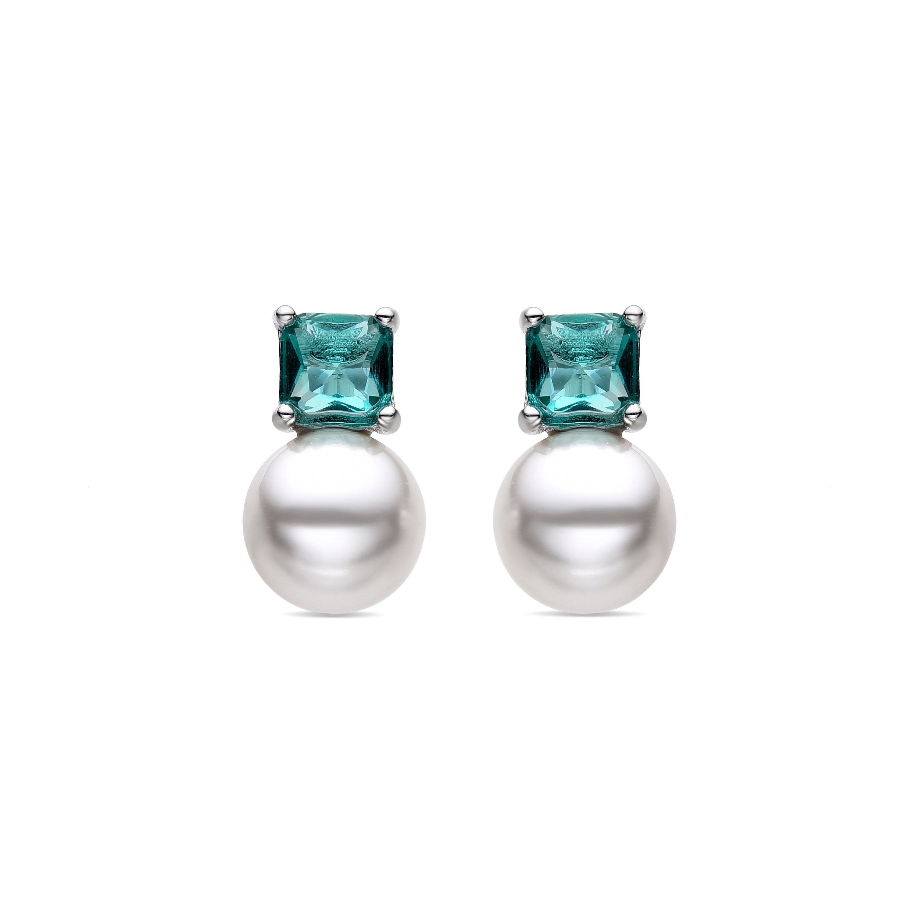 925 Sterling Silver Earrings with Emerald Zirconia finished in rhodium - Amvis