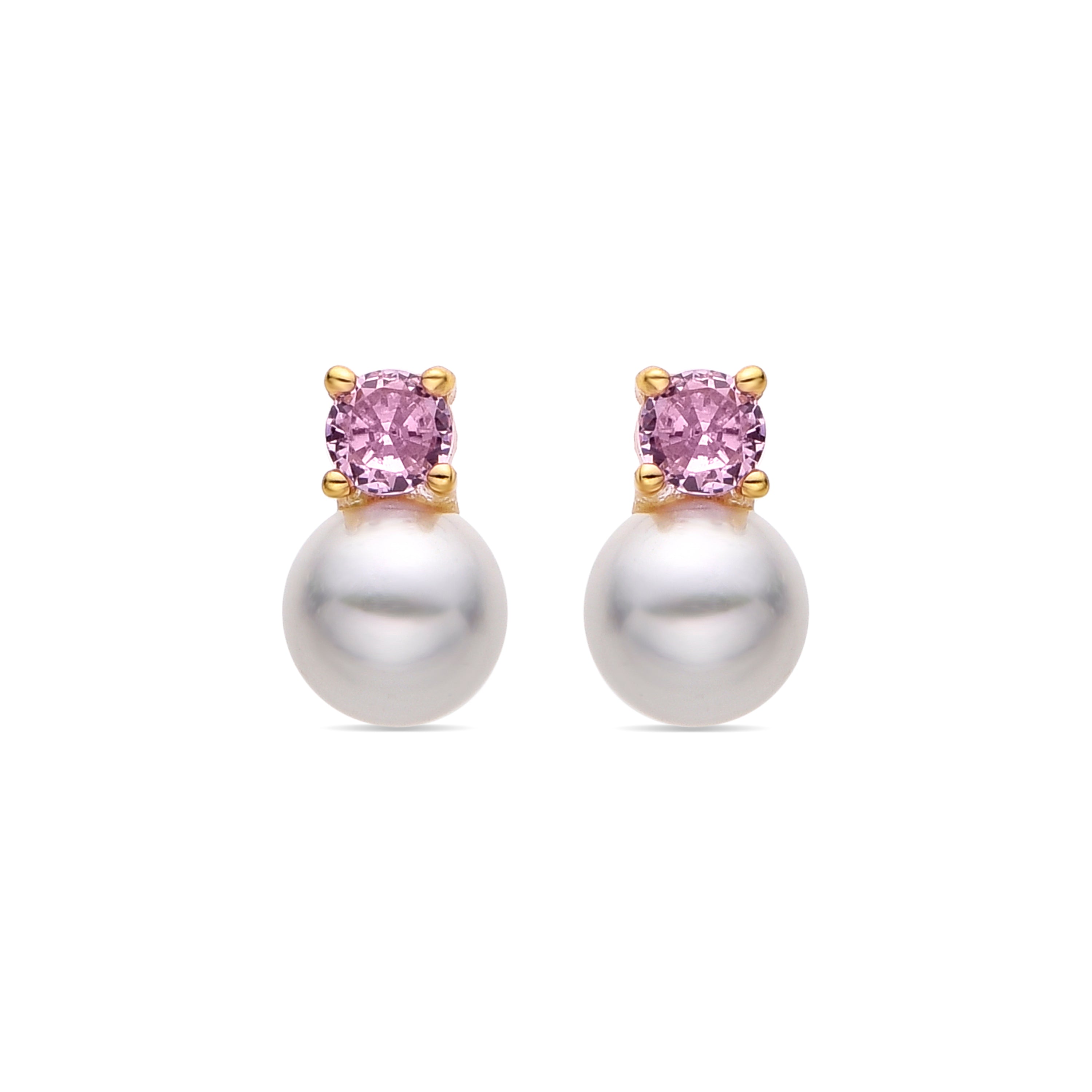 925 Sterling Silver Earrings with Pink Zirconia finished in 18K yellow gold - Yaric
