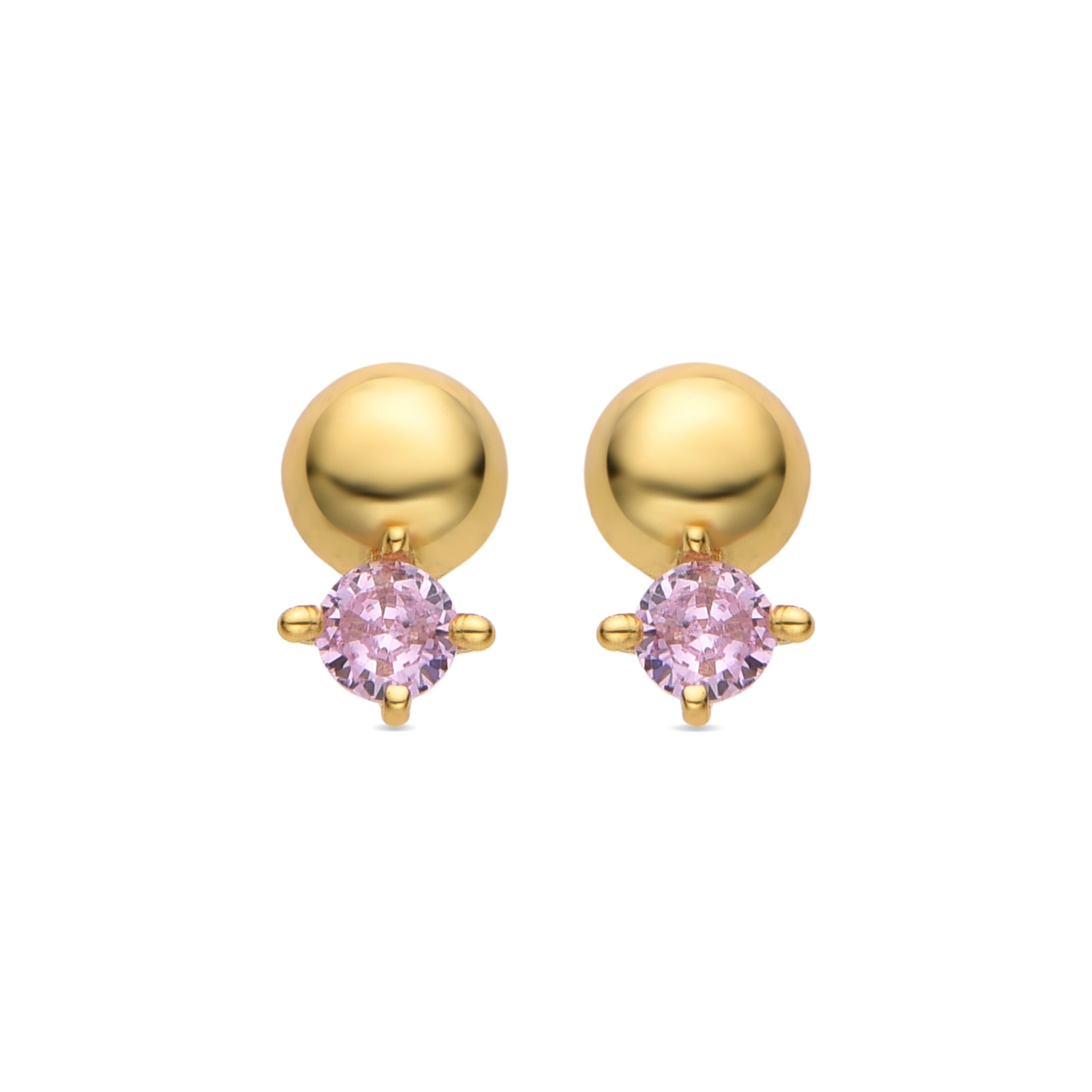 925 Sterling Silver Earrings with Pink Cubic Zirconia finished in 18K yellow gold - Sako
