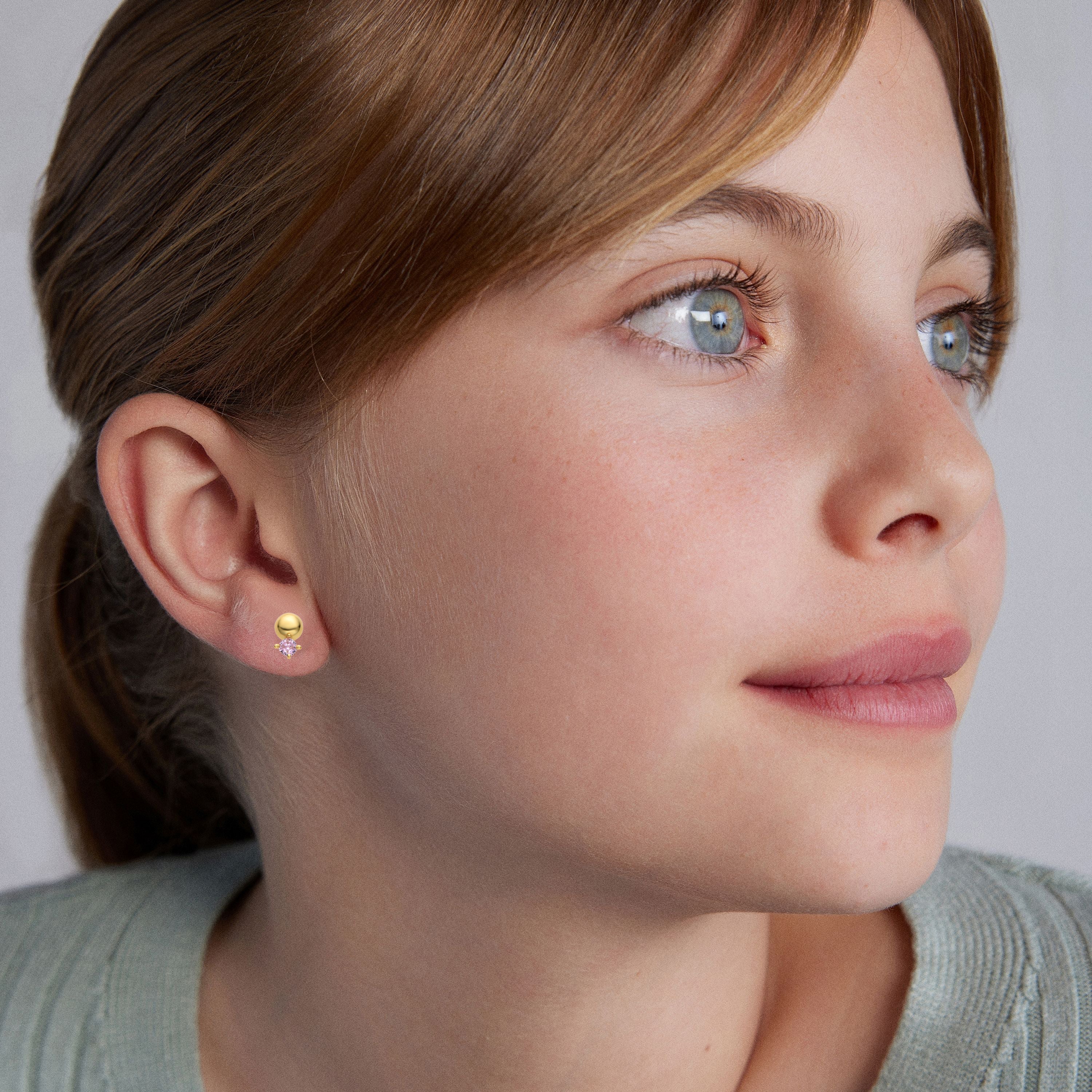 925 Sterling Silver Earrings with Pink Cubic Zirconia finished in 18K yellow gold - Sako