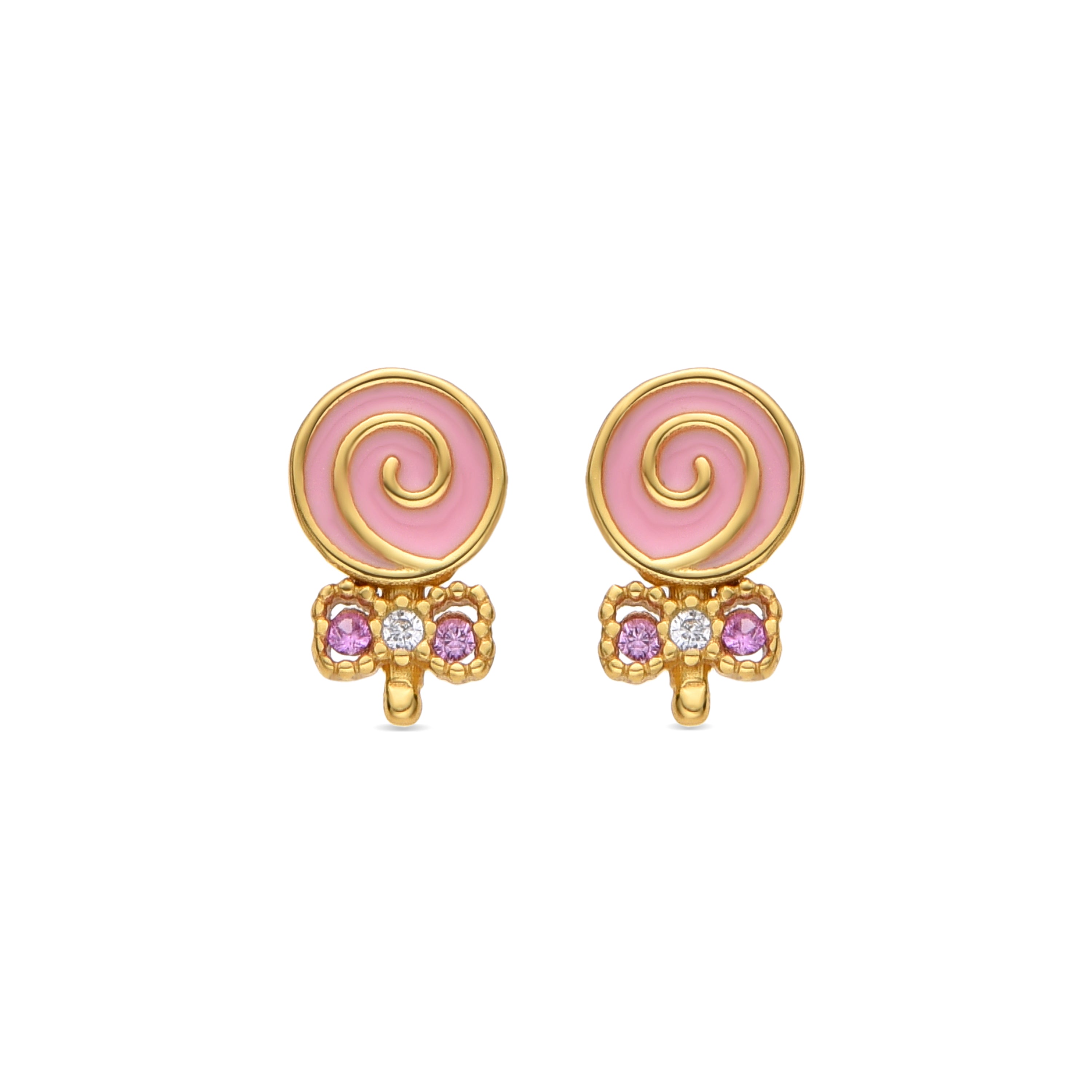 925 Sterling Silver Earrings with Pink Zirconia finished in 18K yellow gold - Aku