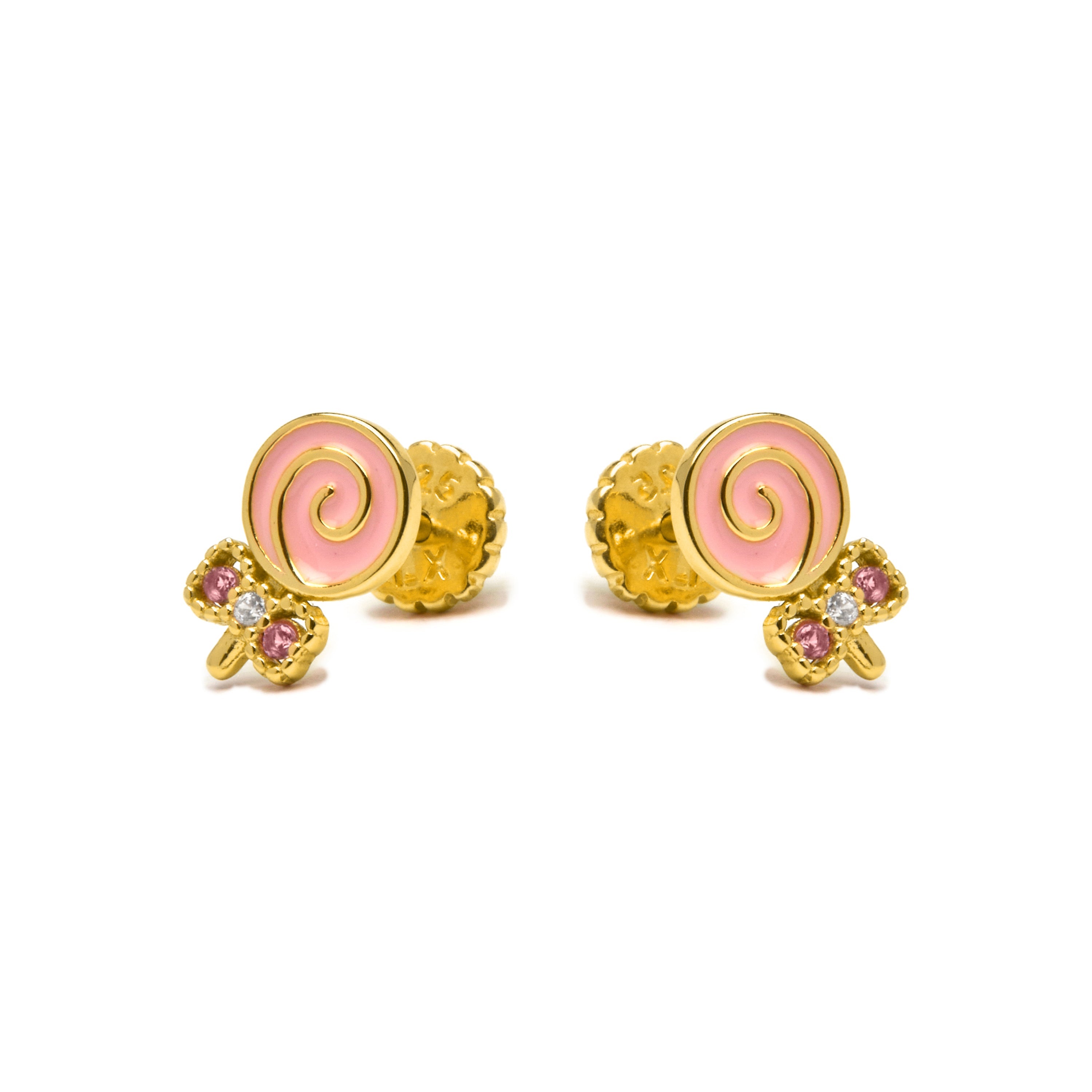 925 Sterling Silver Earrings with Pink Zirconia finished in 18K yellow gold - Aku