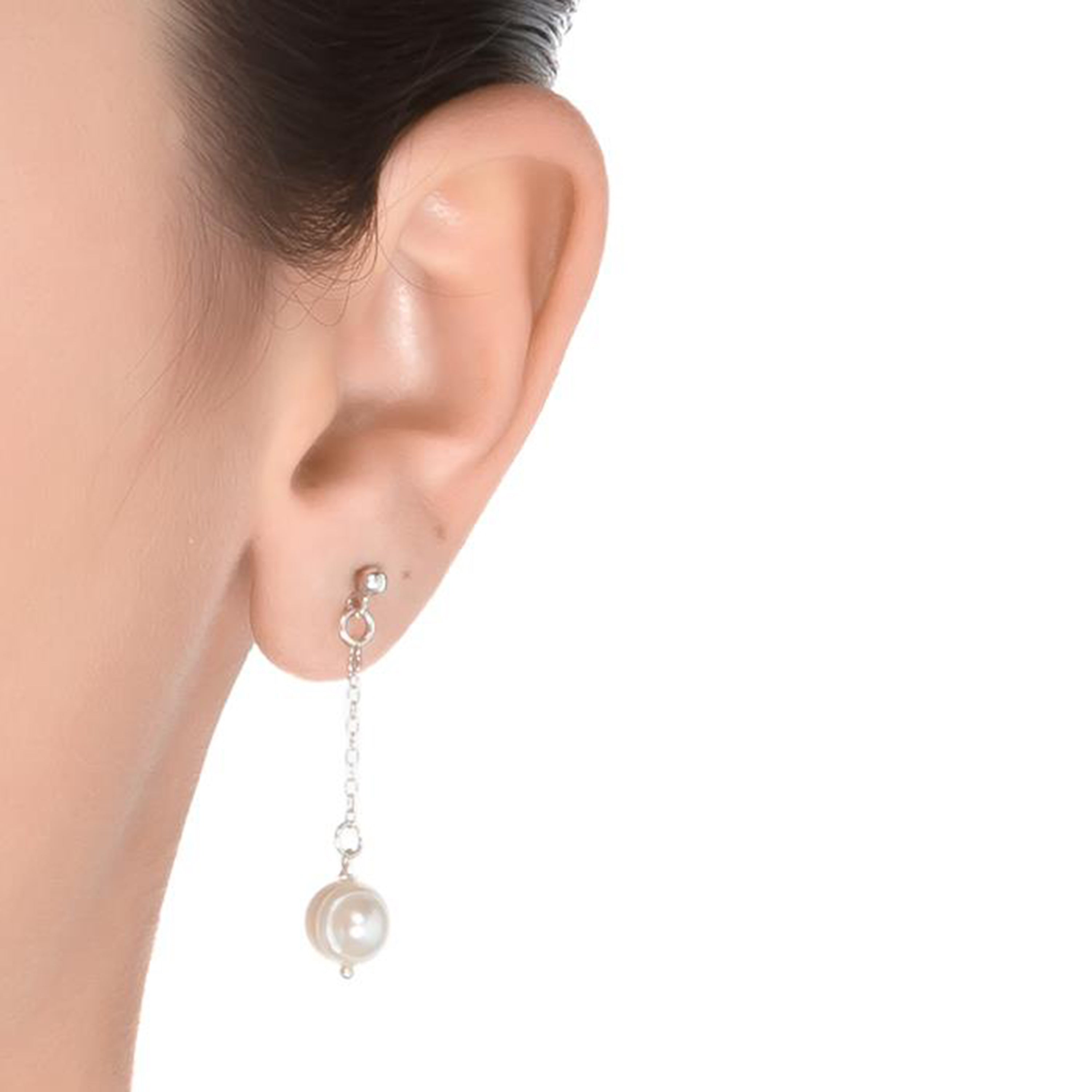 Orecchini in Argento Sterling 925 con Perla Bianca finiti in rodio - Kiarik