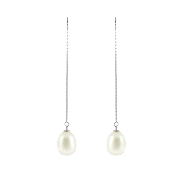 Orecchini in Argento Sterling 925 con Perla Bianca finiti in rodio - Kenitna