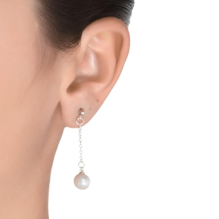 Orecchini in Argento Sterling 925 con Perla Bianca finiti in rodio - Kenitna