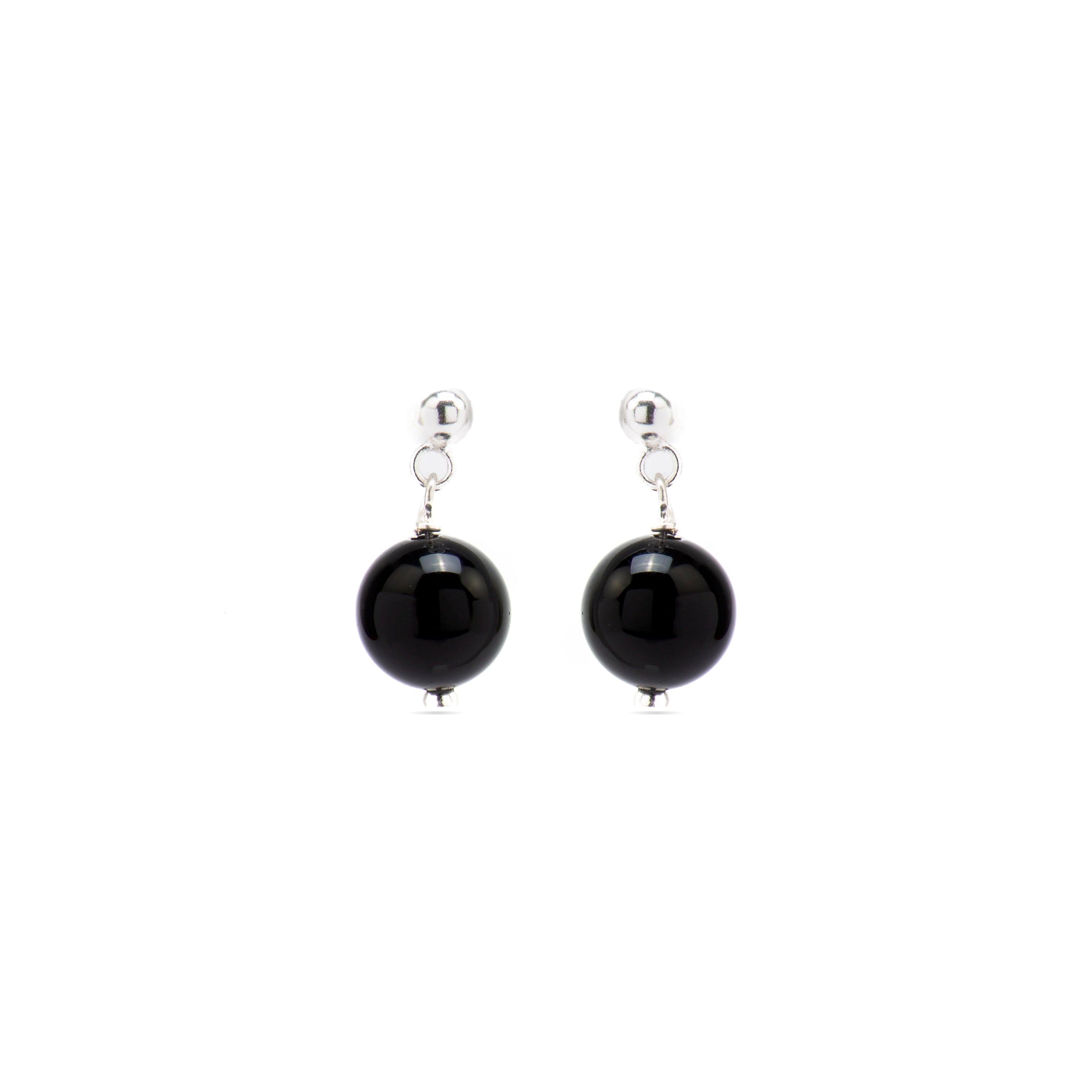 925 Sterling Silver Earrings with Onyx finished in rhodium - Coleki
